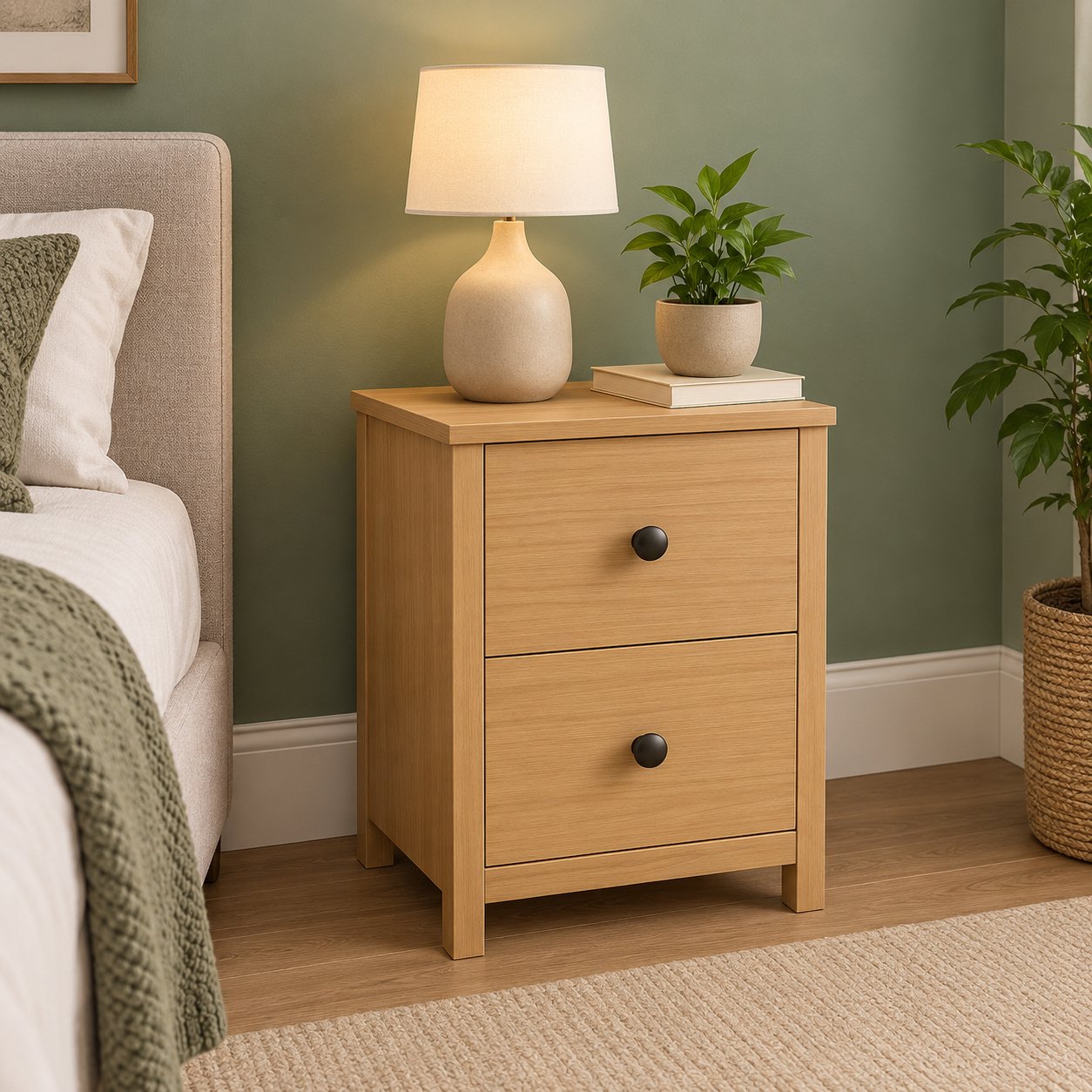 Home Treats Venice Bedside Table 2 Drawers - Pine