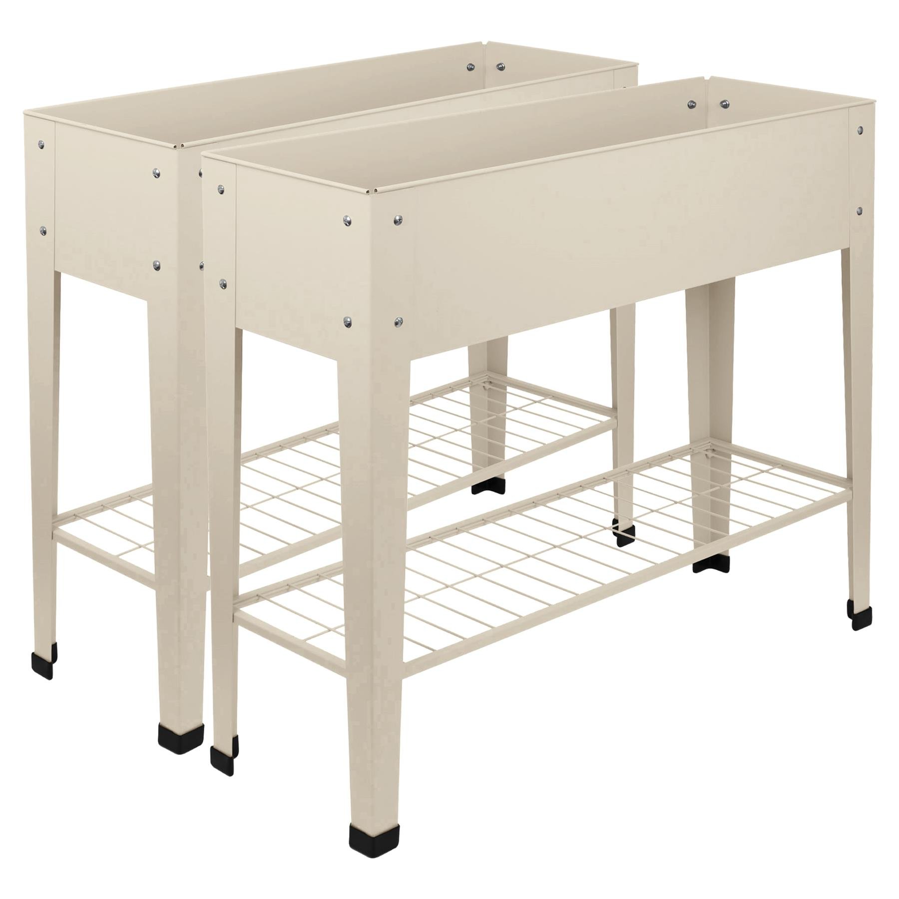 Harbour Housewares Raised Garden Beds with Storage Shelf Pack of 2 - Ivory