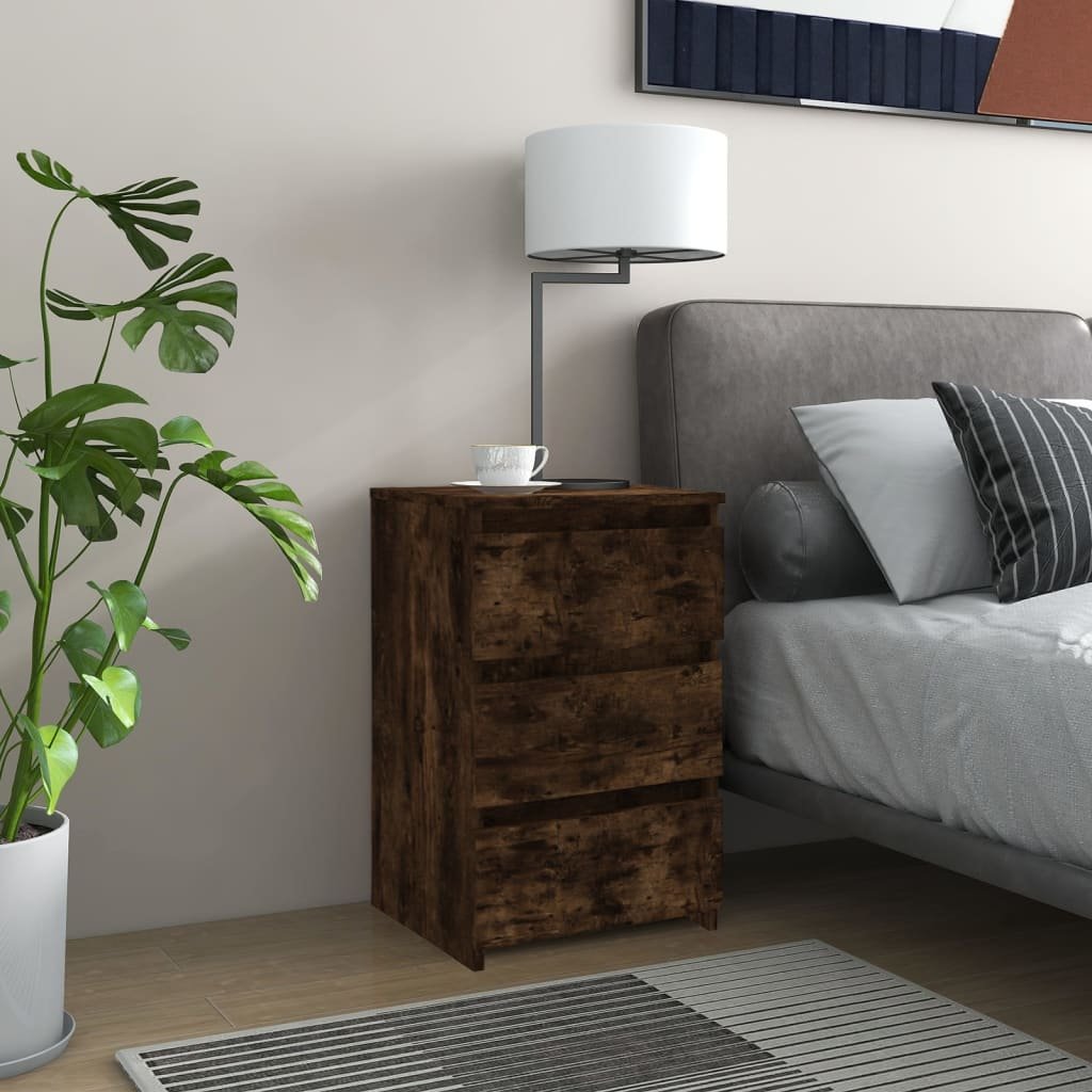 Walplus 3 Drawer Engineered Wood Bed Cabinet - Dark Oak - 40 x 35 x 62.5 cm