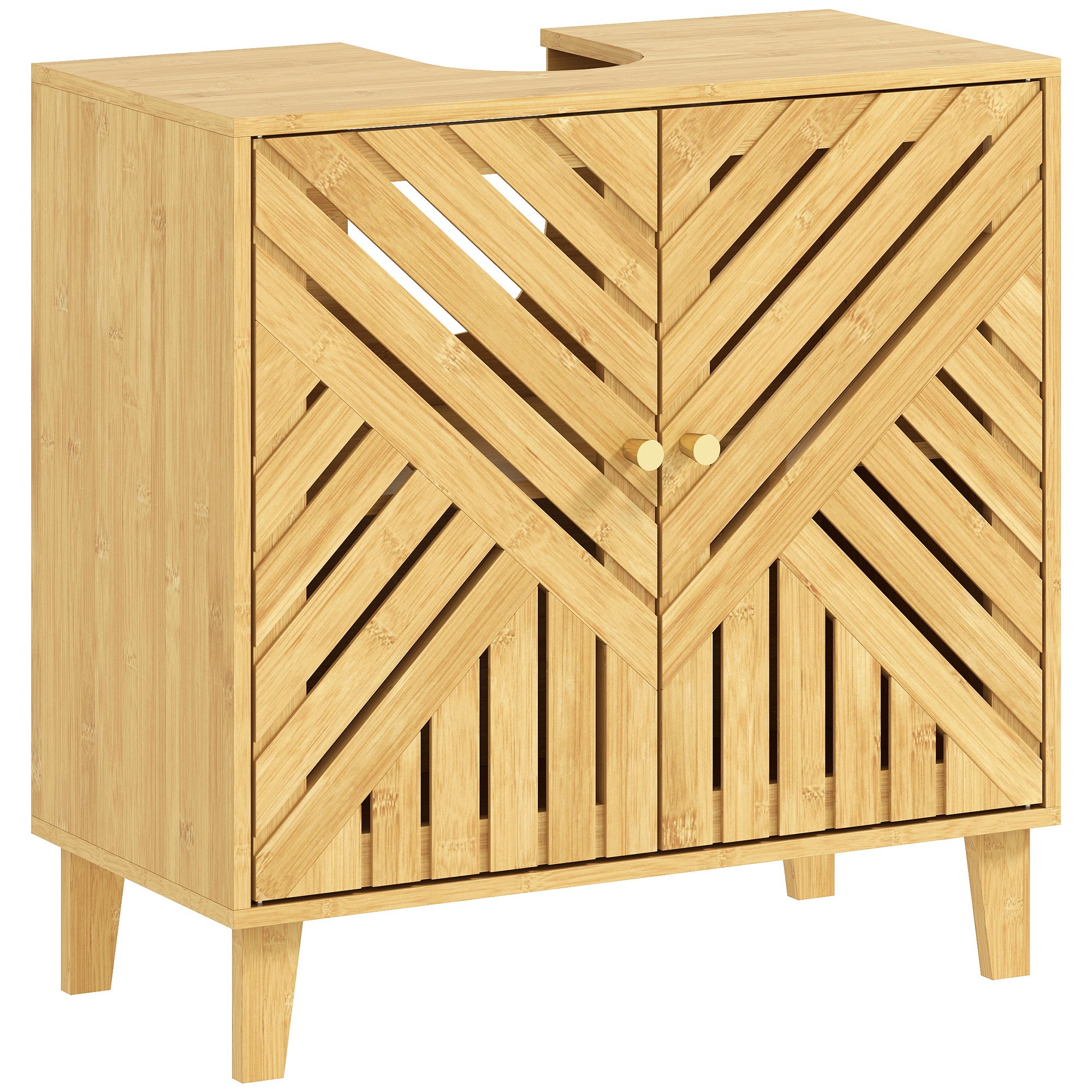 HOMCOM Bamboo Freestanding Under Sink Bathroom Cabinet - Natural Wood