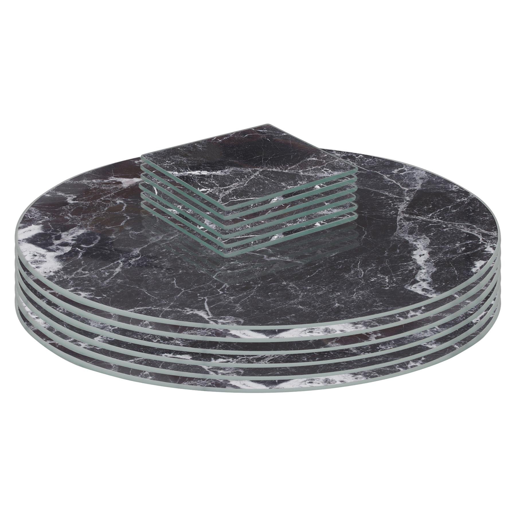 Harbour Housewares 12pc Round Placemats & Coasters Set - Black Marble