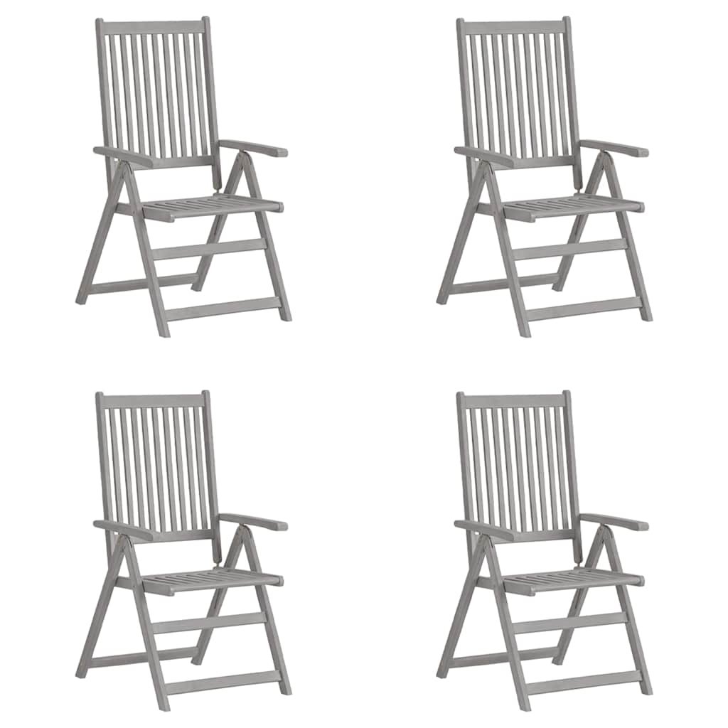 Walplus 4 Piece Acacia Wood Garden Reclining Chairs - Grey - 57 x 69 x 110 cm