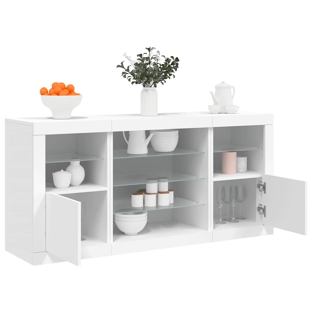 Walplus LED Engineered Wood Buffet Sideboard - White - 142.5 x 37 x 67 cm
