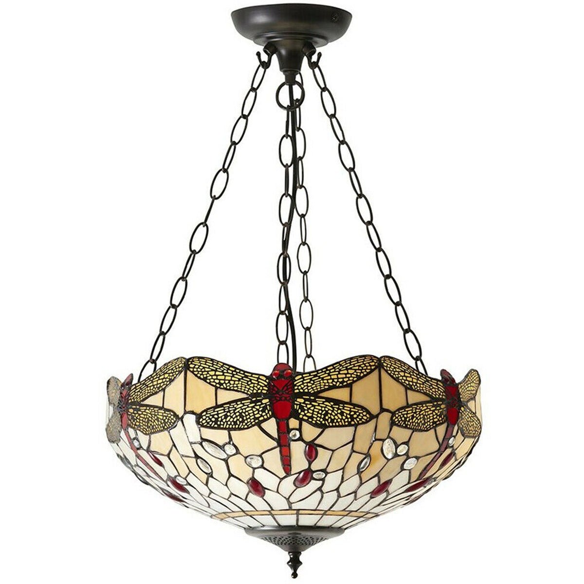 Loops Direct Tiffany Glass Pendant Light - Glass and Steel Bronze Dragonfly