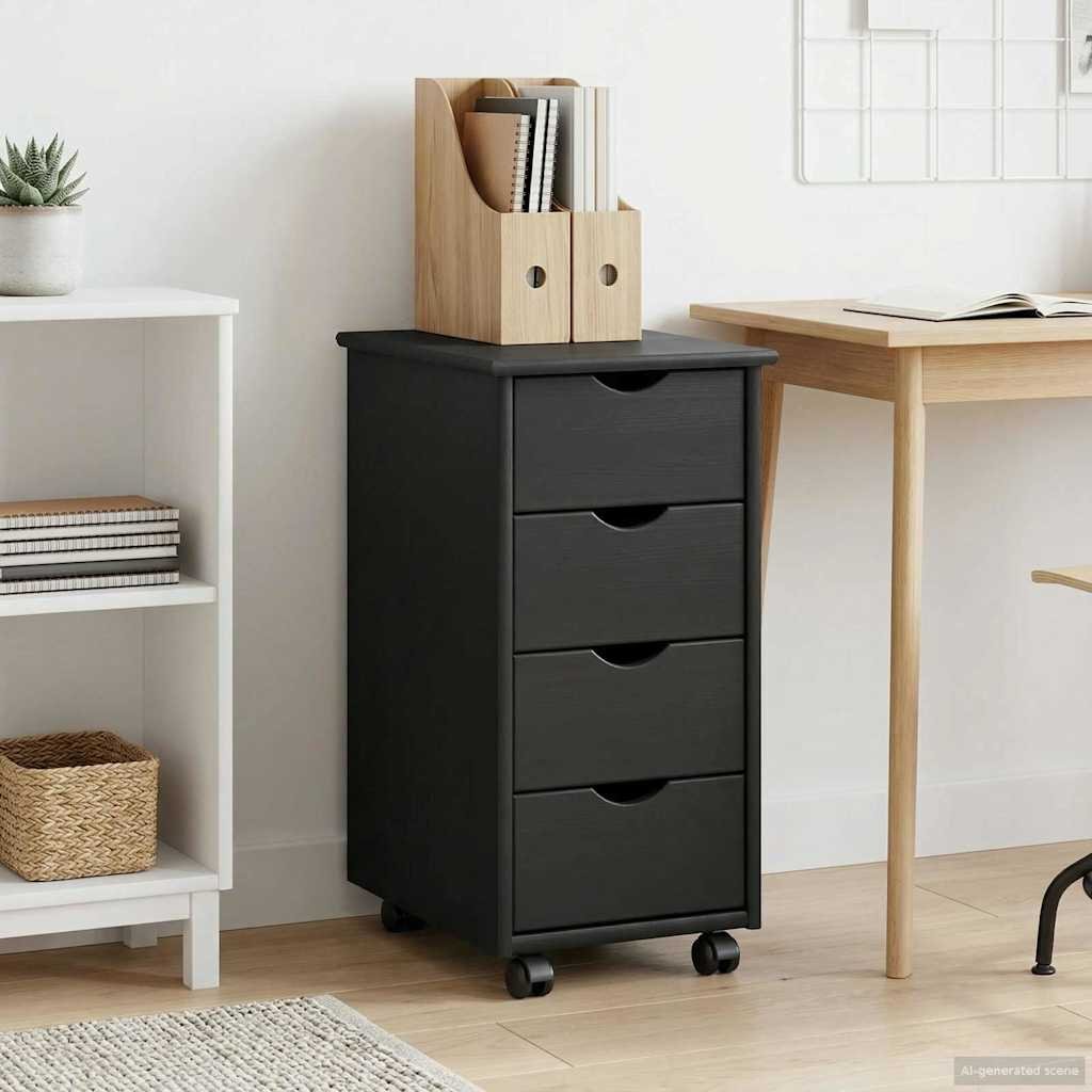 Walplus 4 Drawer Solid Pine Rolling Cabinet - Grey - 34 x 39 x 65.5 cm
