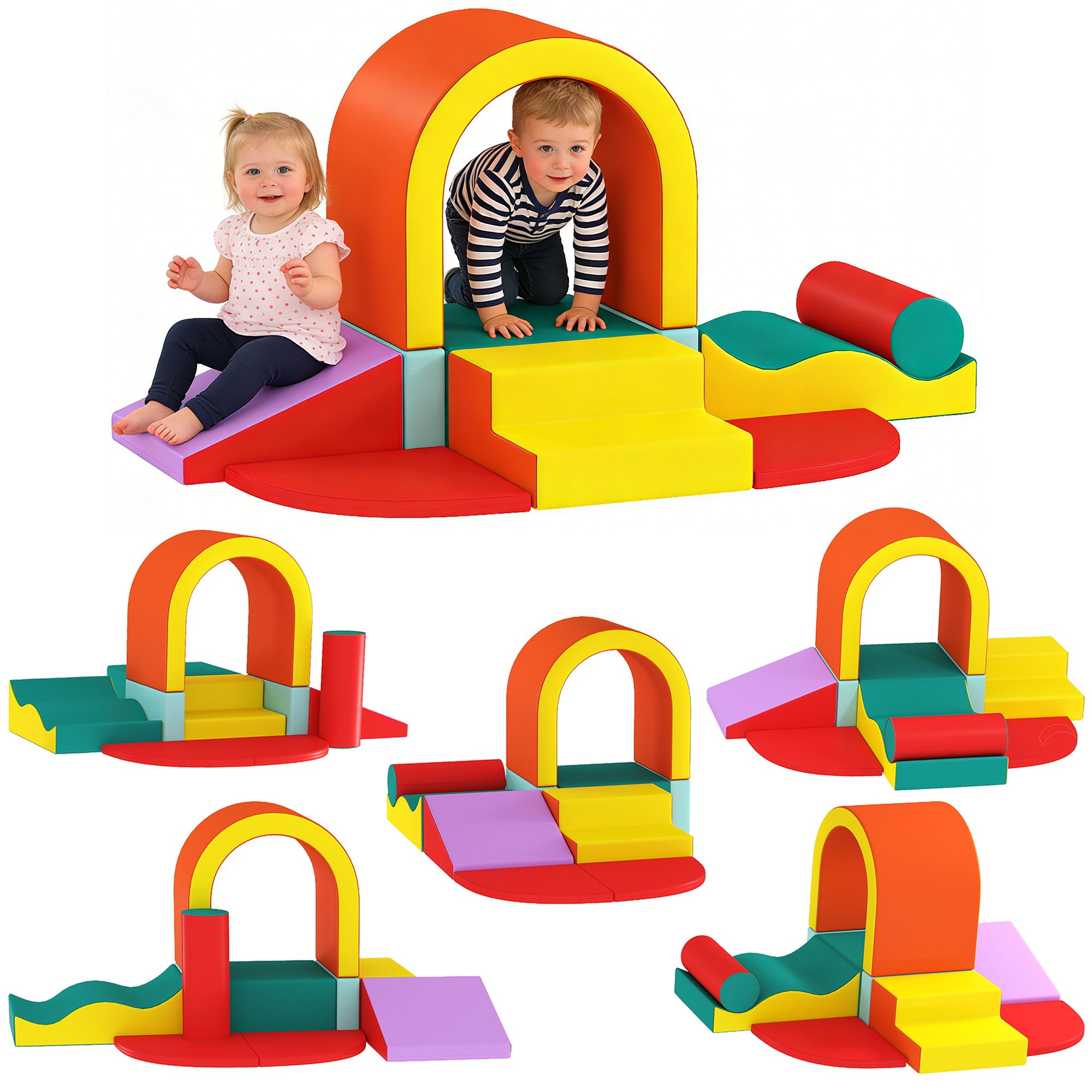 AIYAPLAY 10PCs PU Leather Foam Climb Crawl Kids Soft Play Set - Multicolored