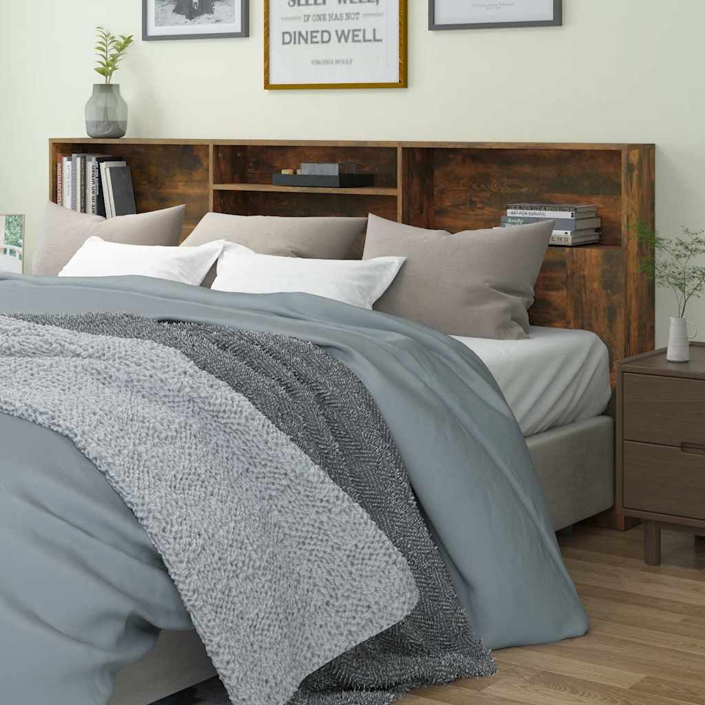 Walplus Engineered Wood Headboard Cabinet - Dark Oak - 220 x 19 x 103.5 cm