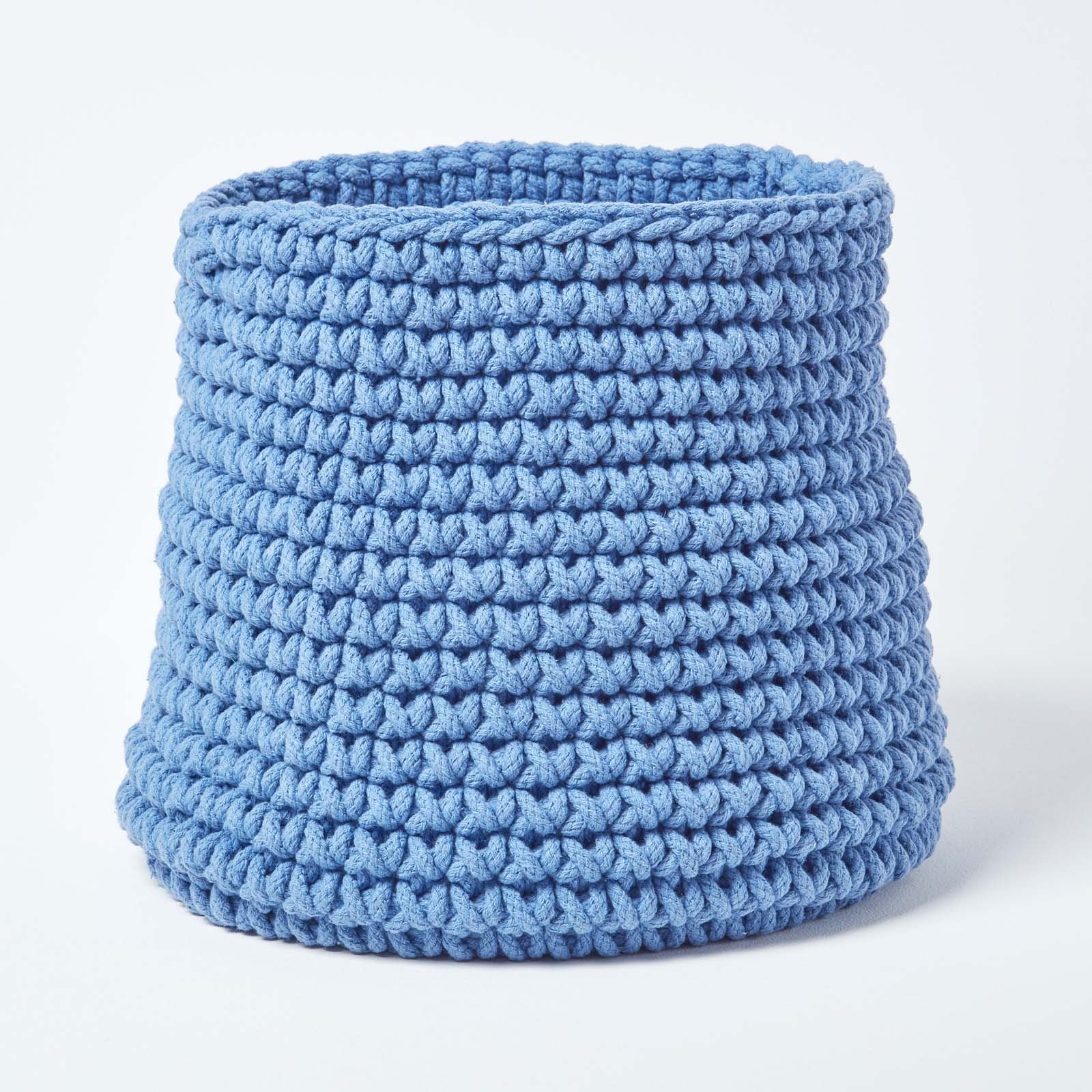 Homescapes Cotton Knitted Round Storage Basket - 42 × 37 cm - Blue