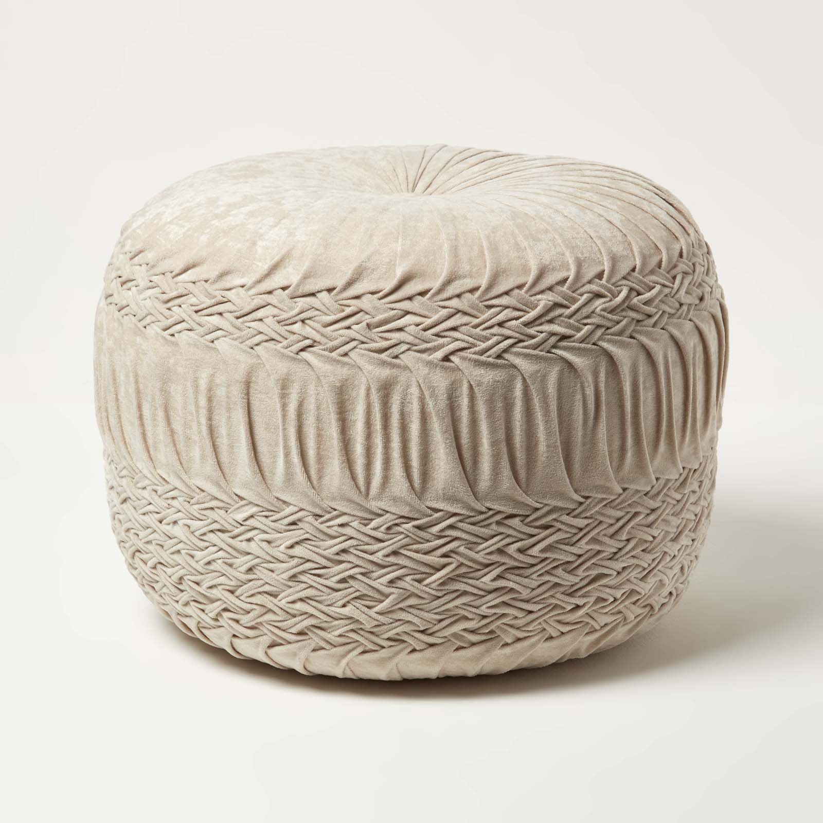 Homescapes Sofia Velvet Pleated Ottoman Footstool – Cream