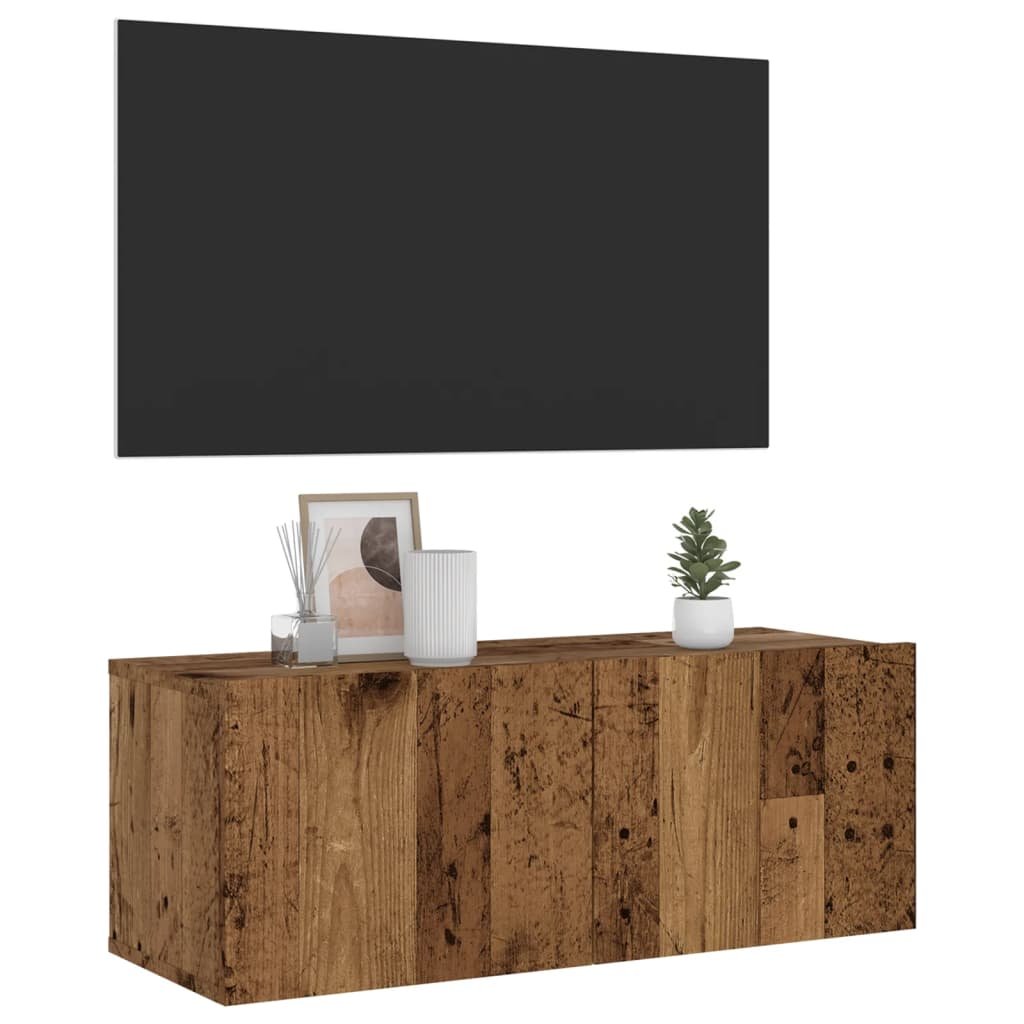 Walplus Engineered Wood Wall Mounted TV Cabinet - Dark Wood - 80 x 30 x 30 cm