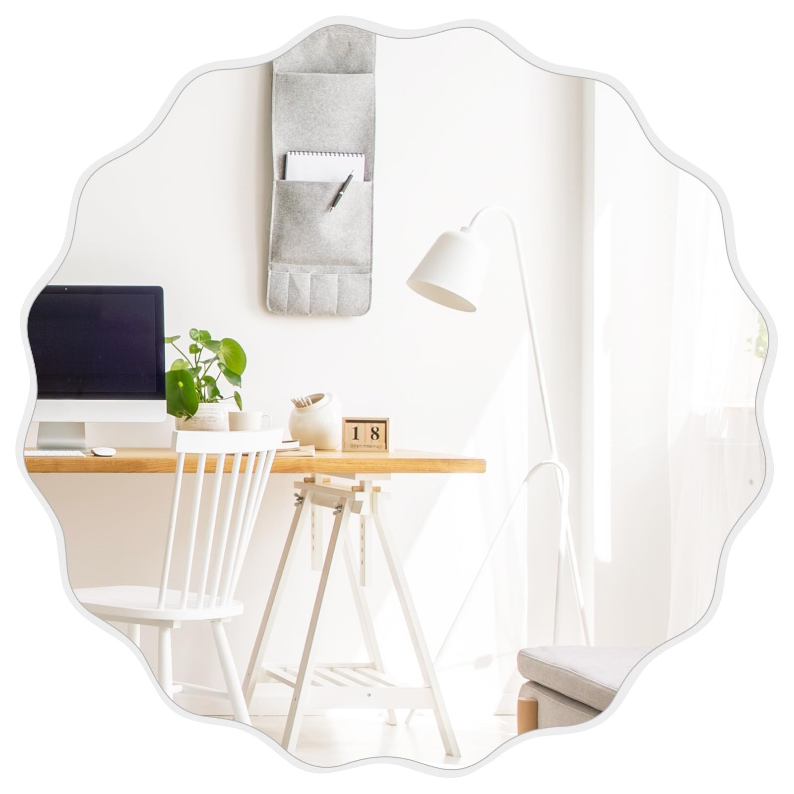 deAO 50 cm Large Irregular Wave Wall Mirror with White Frame