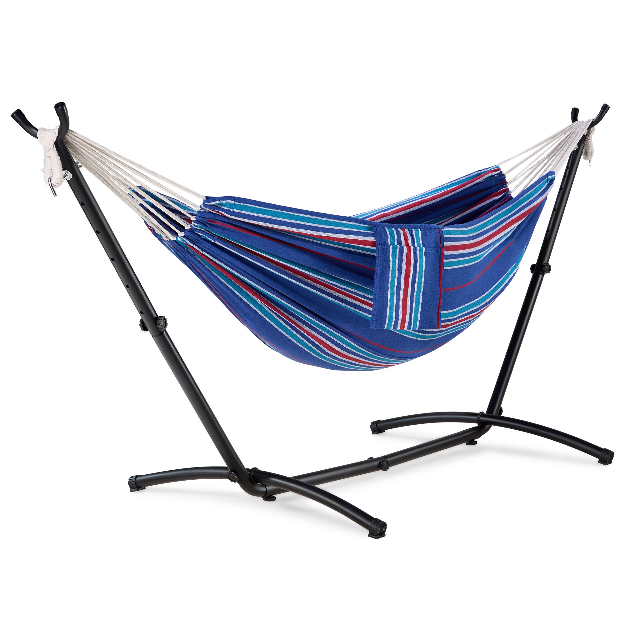 Vonhaus Ibiza Stripe 2 Person Hammock with Stand - Navy