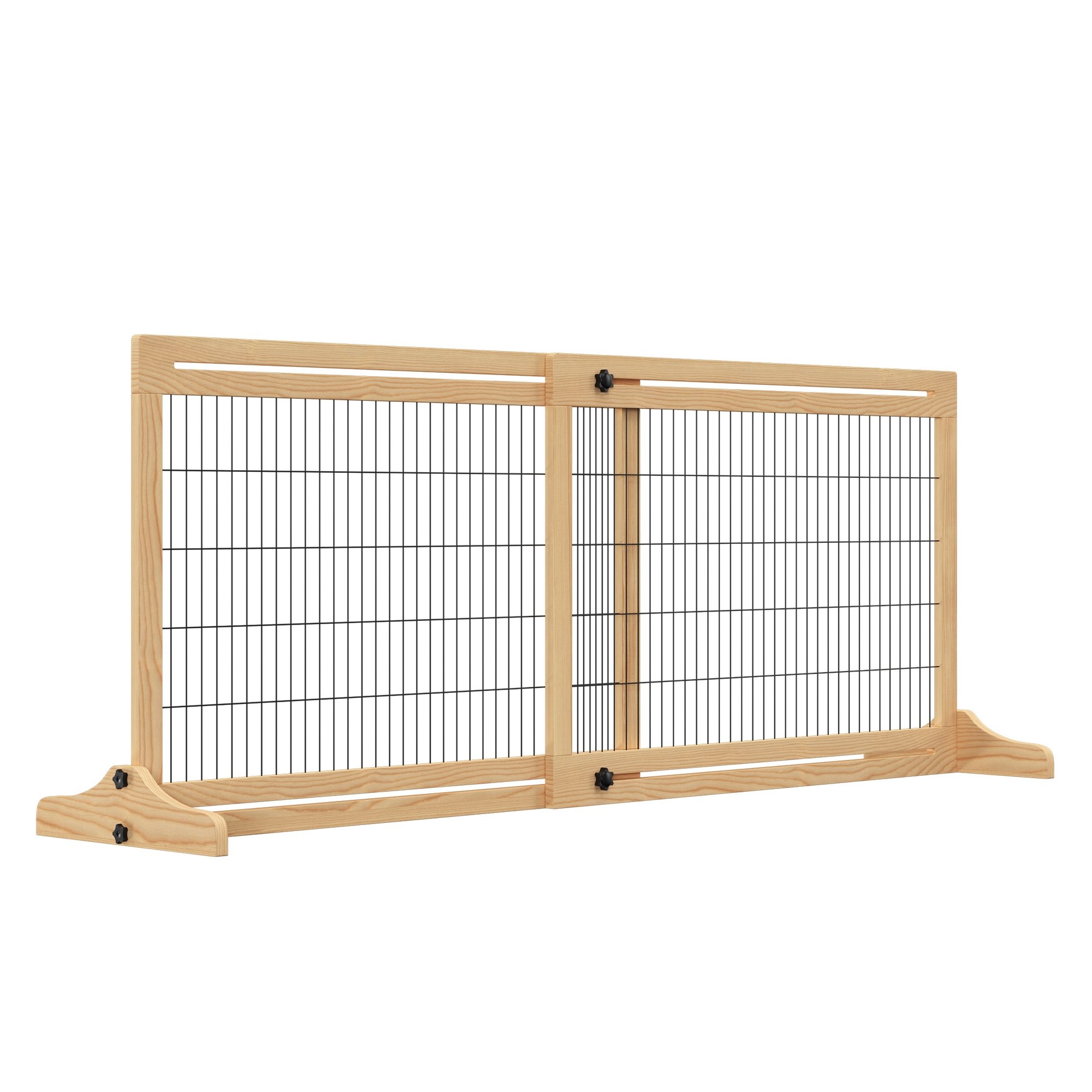 PawHut Wooden Freestanding Dog Gate - 104-180cm x 69cm - Natural