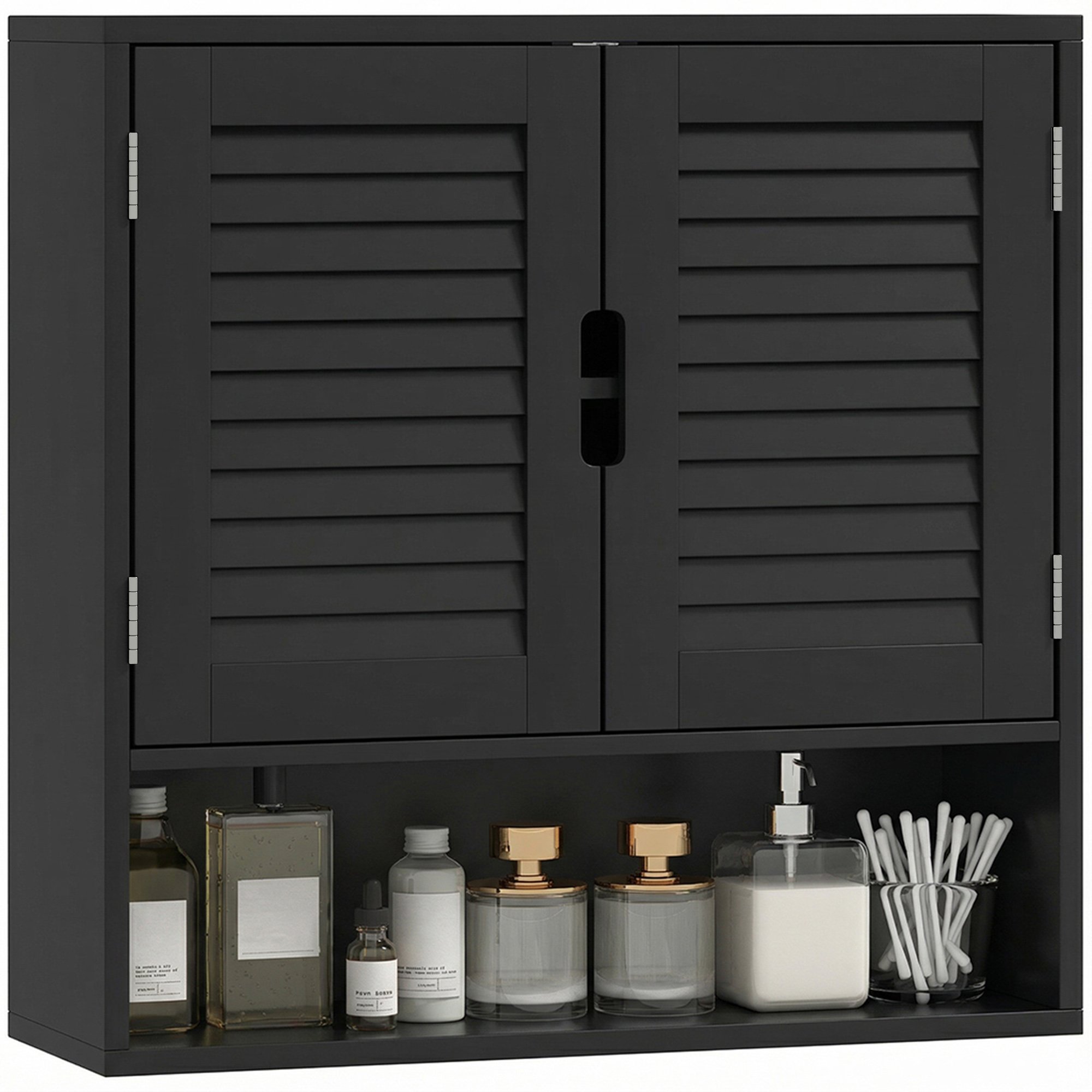 HOMCOM Wall Mounted Bathroom Cabinet with Adjustable Shelves - Black