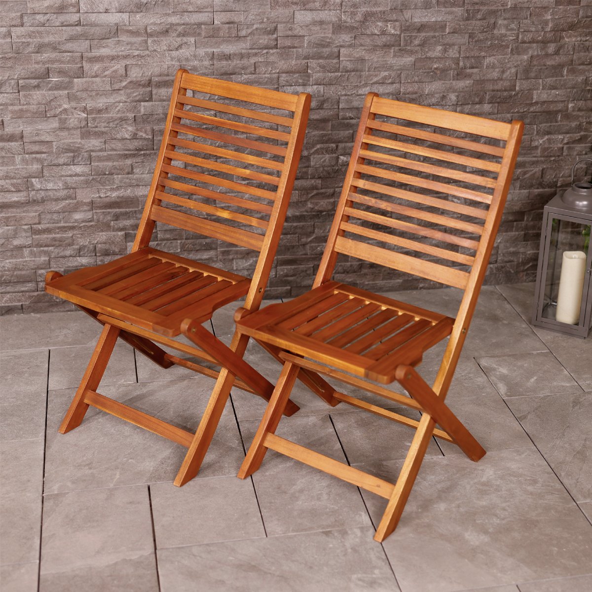 Charles Bentley Acacia Wood Pair of Outdoor Foldable Chairs - Brown