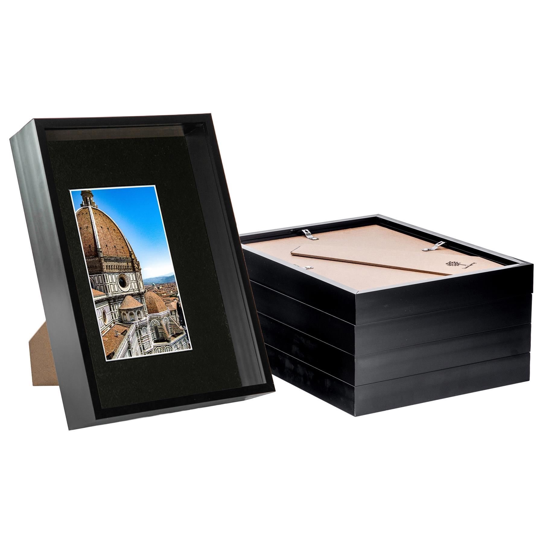 Nicola Spring 3D Deep Box Frames - 8 x 12" with A5 Mount - Set of 5 - Black