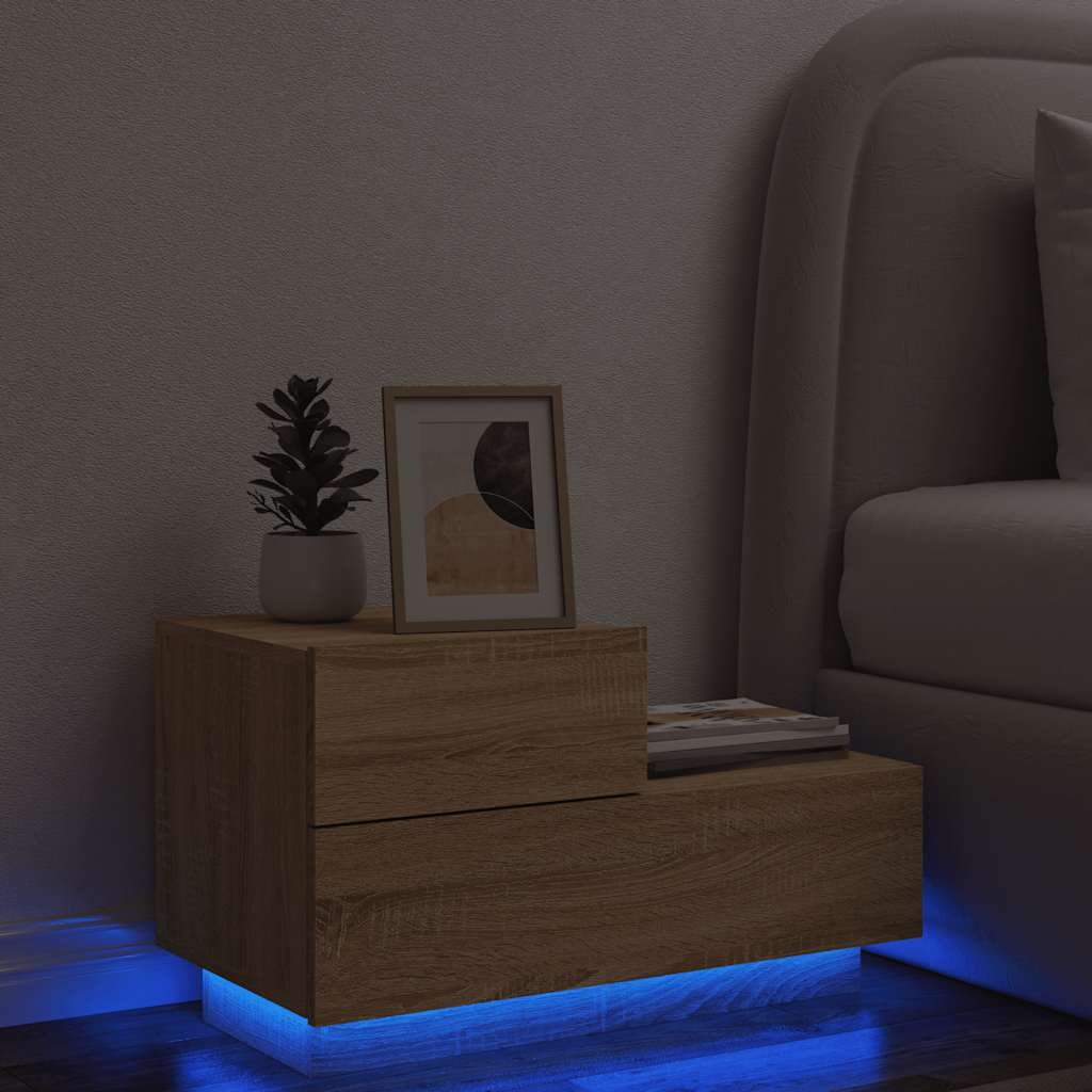 Walplus LED Engineered Wood Bedside Cabinet - Light Oak - 70 x 36 x 40.5 cm