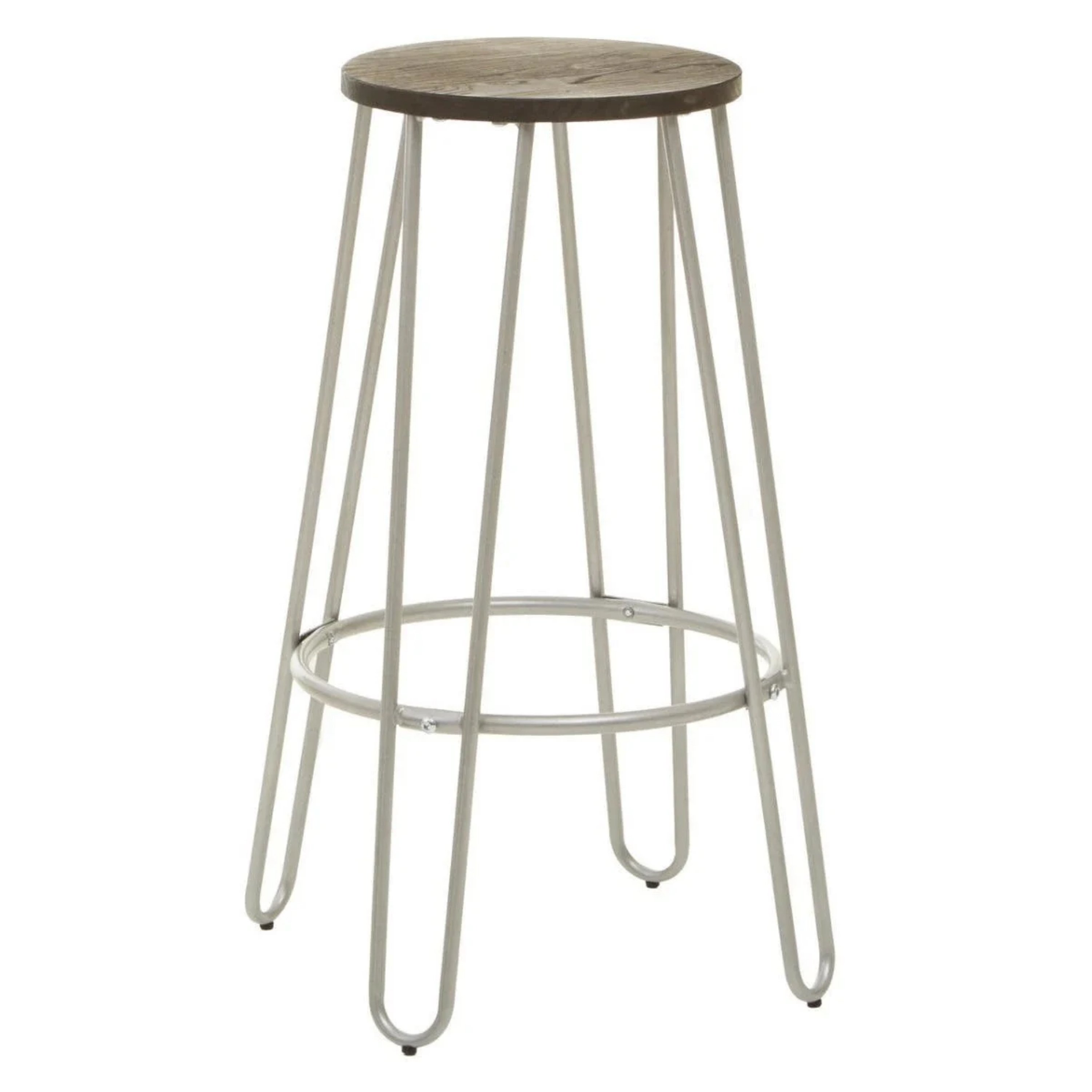 Orsina District Elm Wood Bar Stool – Natural & Silver