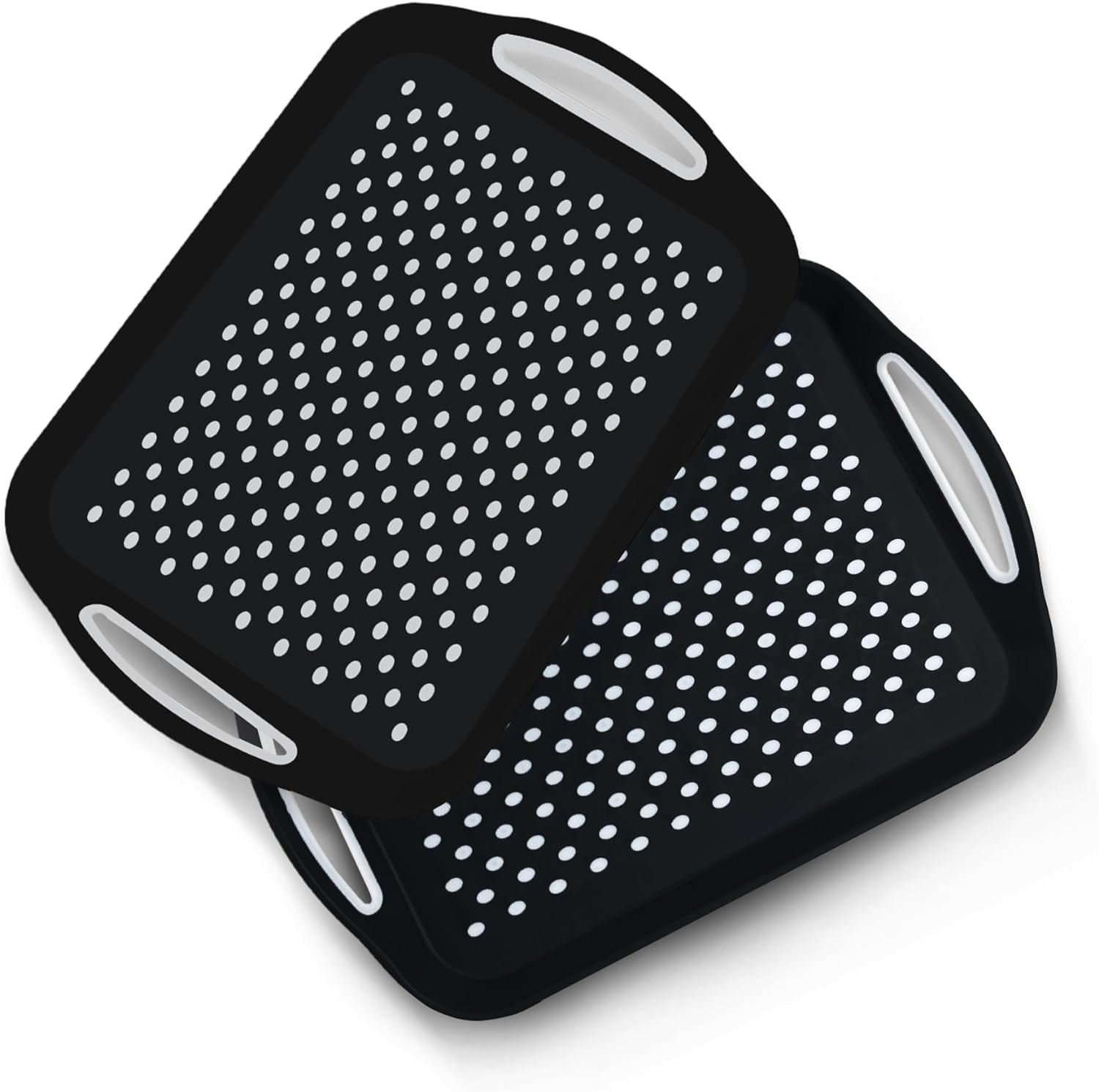 Essen Pack of 2 Non-Slip ABS Plastic Serving Trays - Black