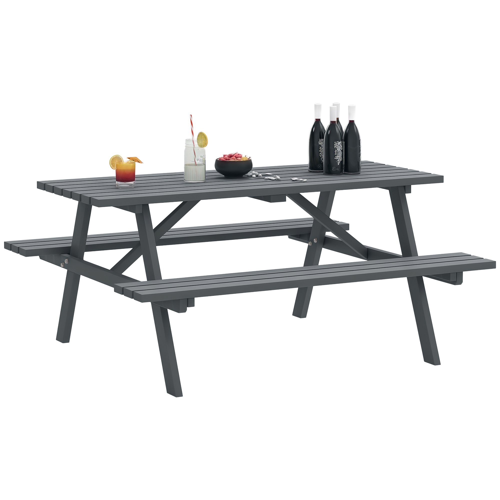 Outsunny 6 Seater Wooden Picnic Table Bench - Grey