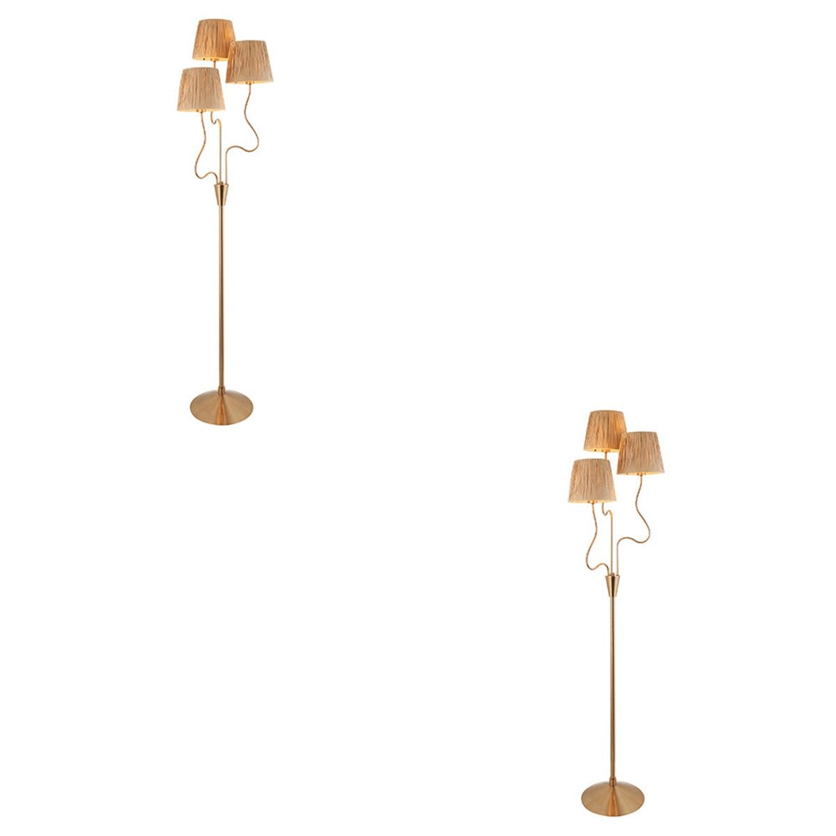 Loops Direct Pack of 2 Brushed Aged Brass Floor Lamp - Natural Raffia