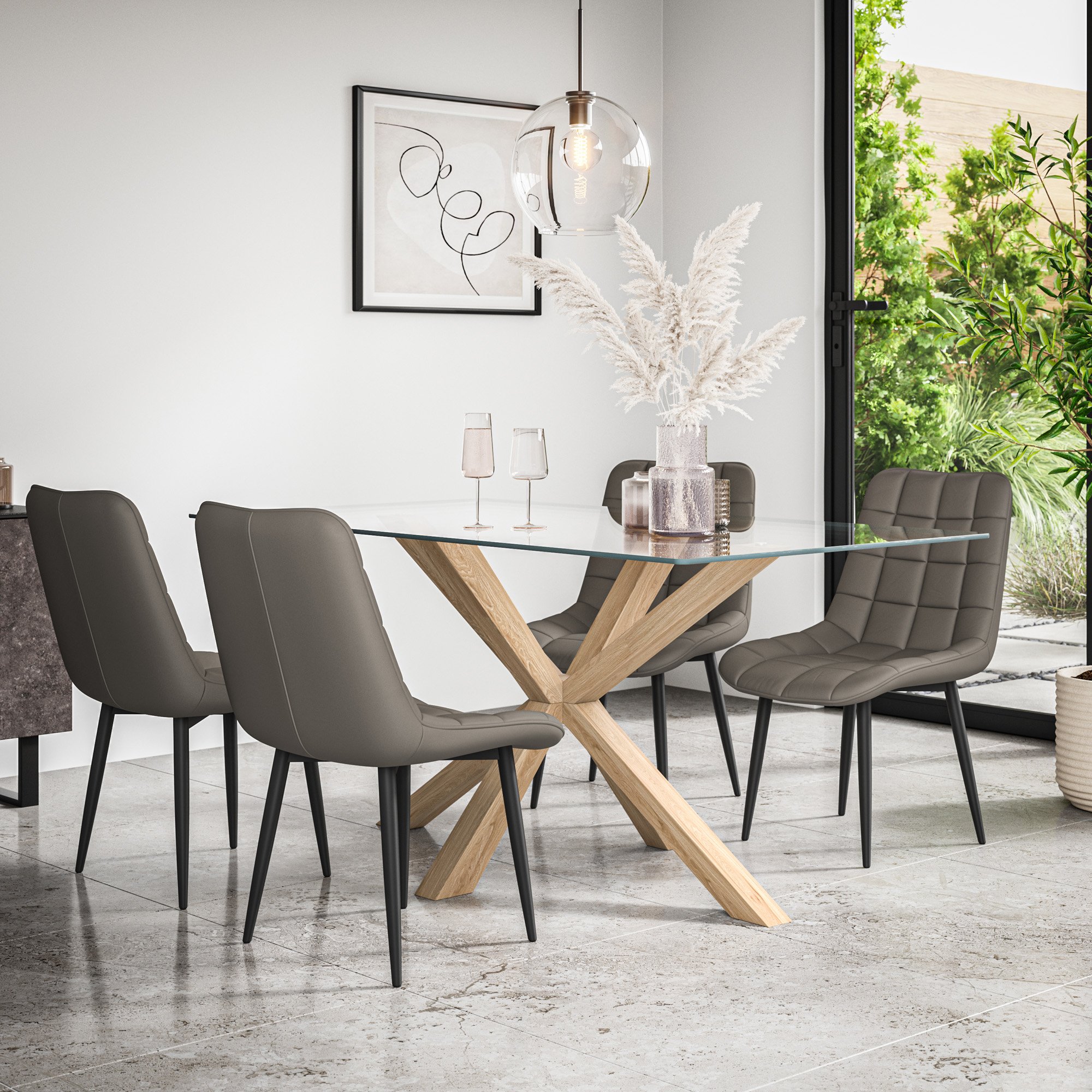 Furniture Online Etta Nova Glass Top Dining Table & 4 Grey Chairs