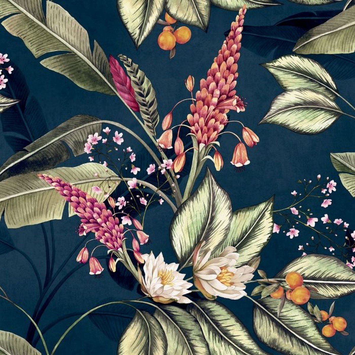 Belgravia Paradise Garden Floral Wallpaper - Navy