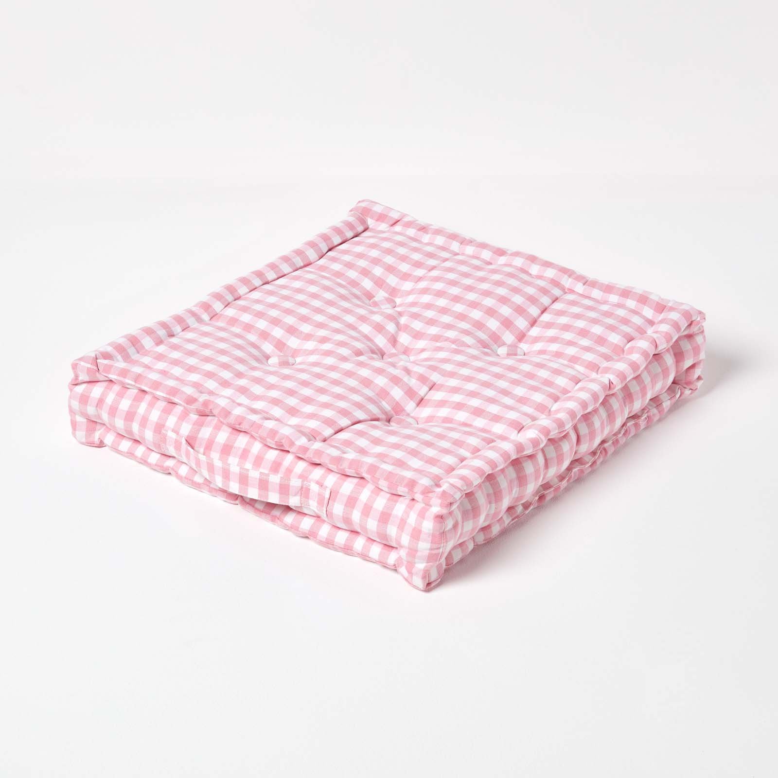 Homescapes Gingham Check Cotton Floor Cushion - 50 x 50 cm - Pink