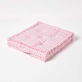 Homescapes Gingham Check Cotton Floor Cushion - 50 x 50 cm - Pink