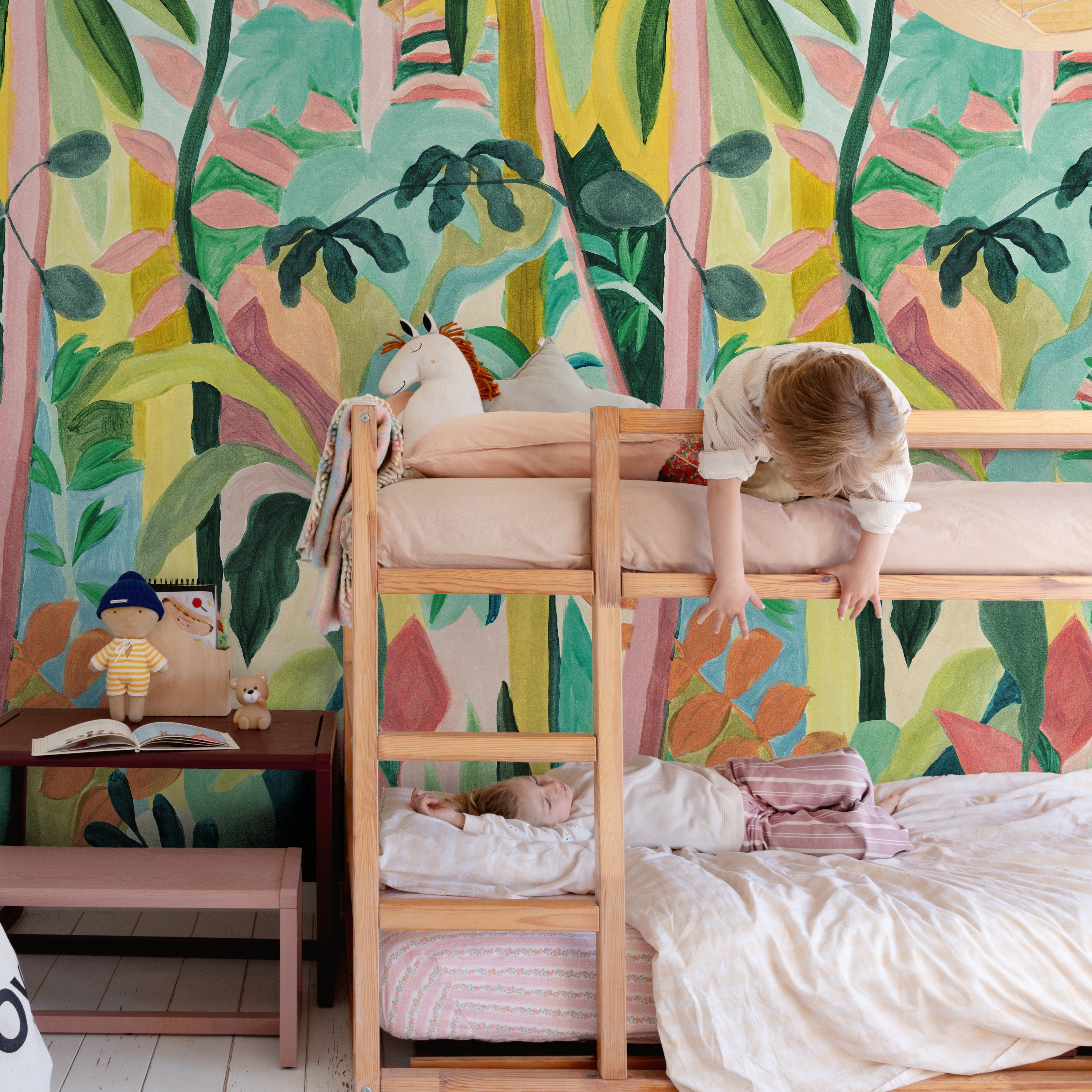 Grandeco Sunda Nursery Jungle 3 Lane Repeatable Wallpaper Mural   - Green