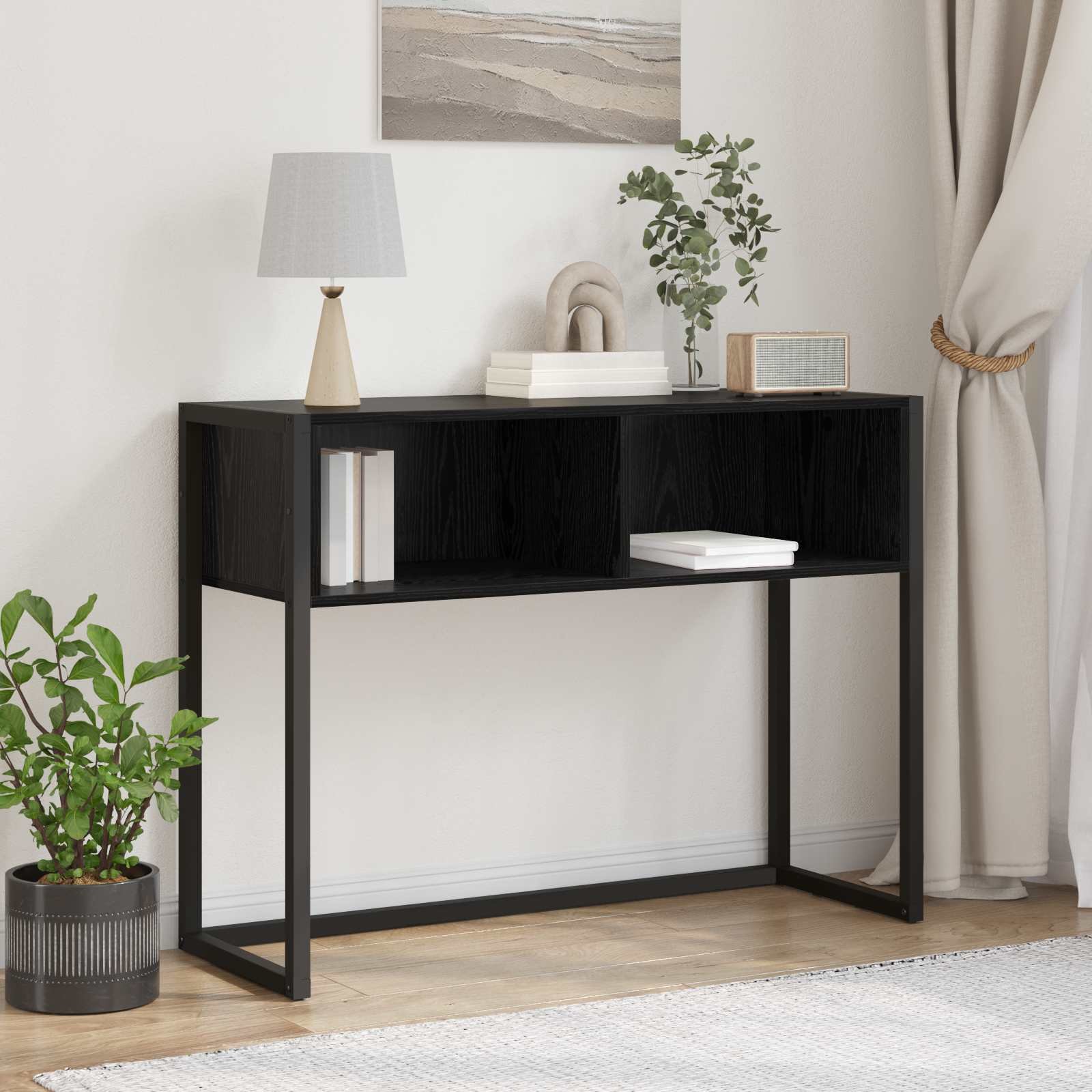 Walplus Engineered Wood End Table - Black Oak - 100 x 36 x 75 cm