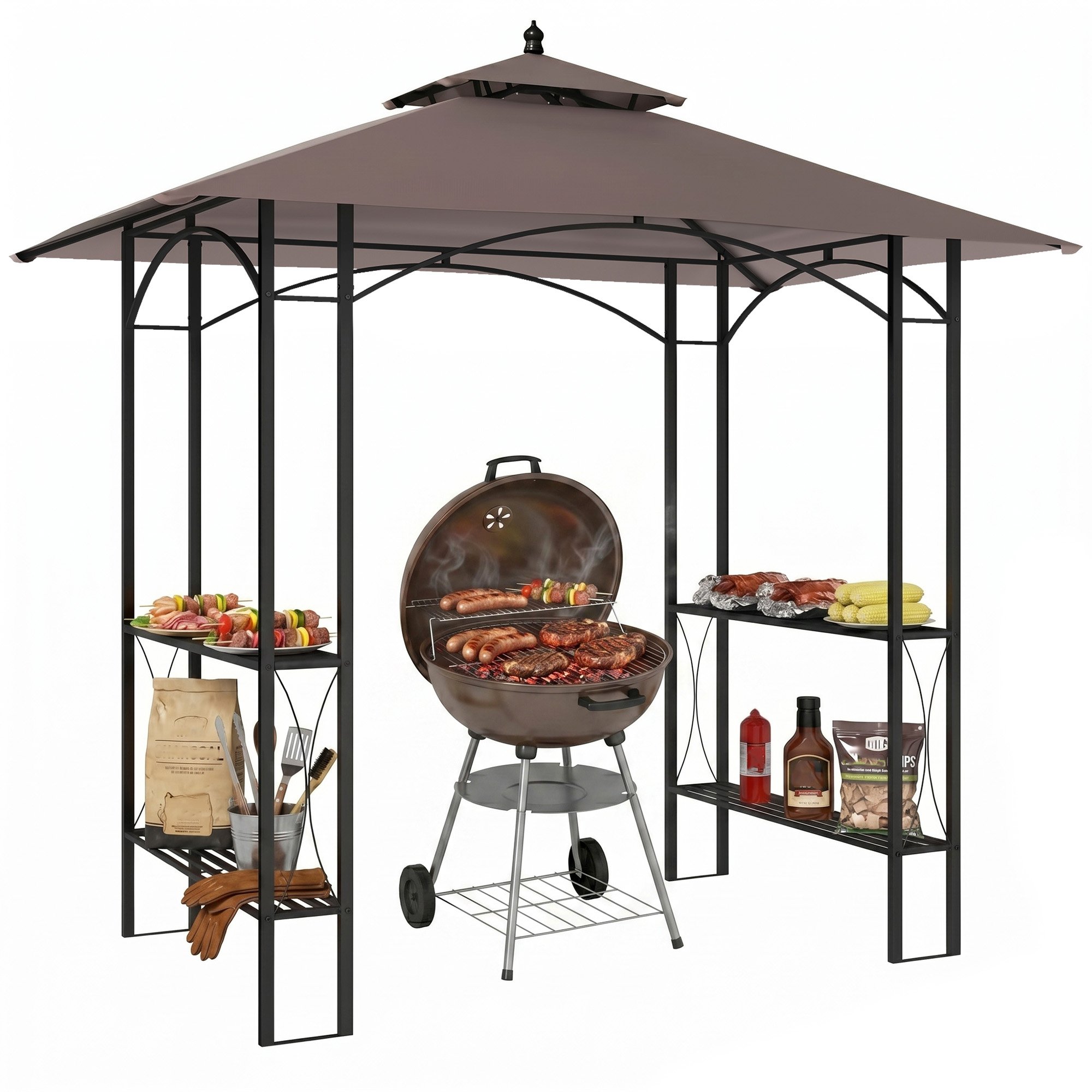 Outsunny Garden Door Canopy BBQ Tent Canopy Patio Outdoor - Brown