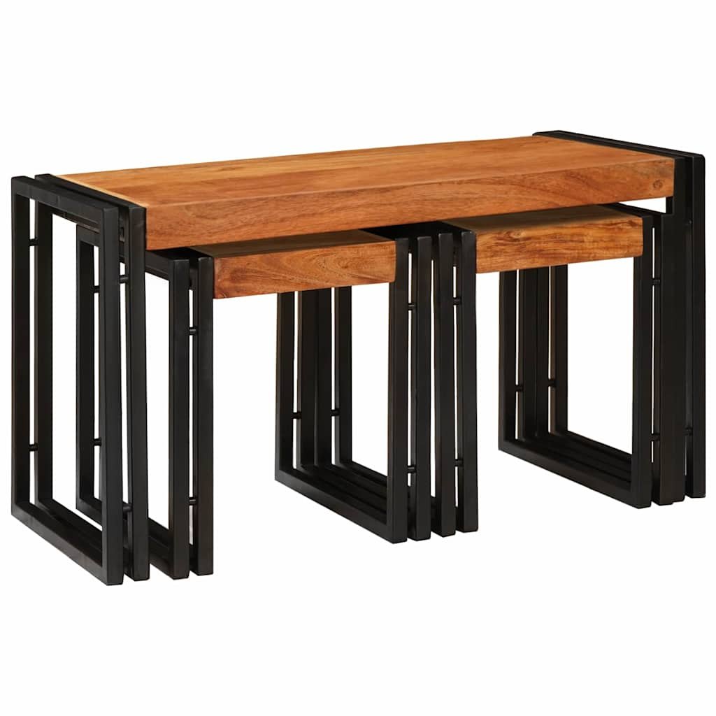 Walplus Pack of 3 Nesting Tables - Black and Brown - 82 x 40 x 45 cm