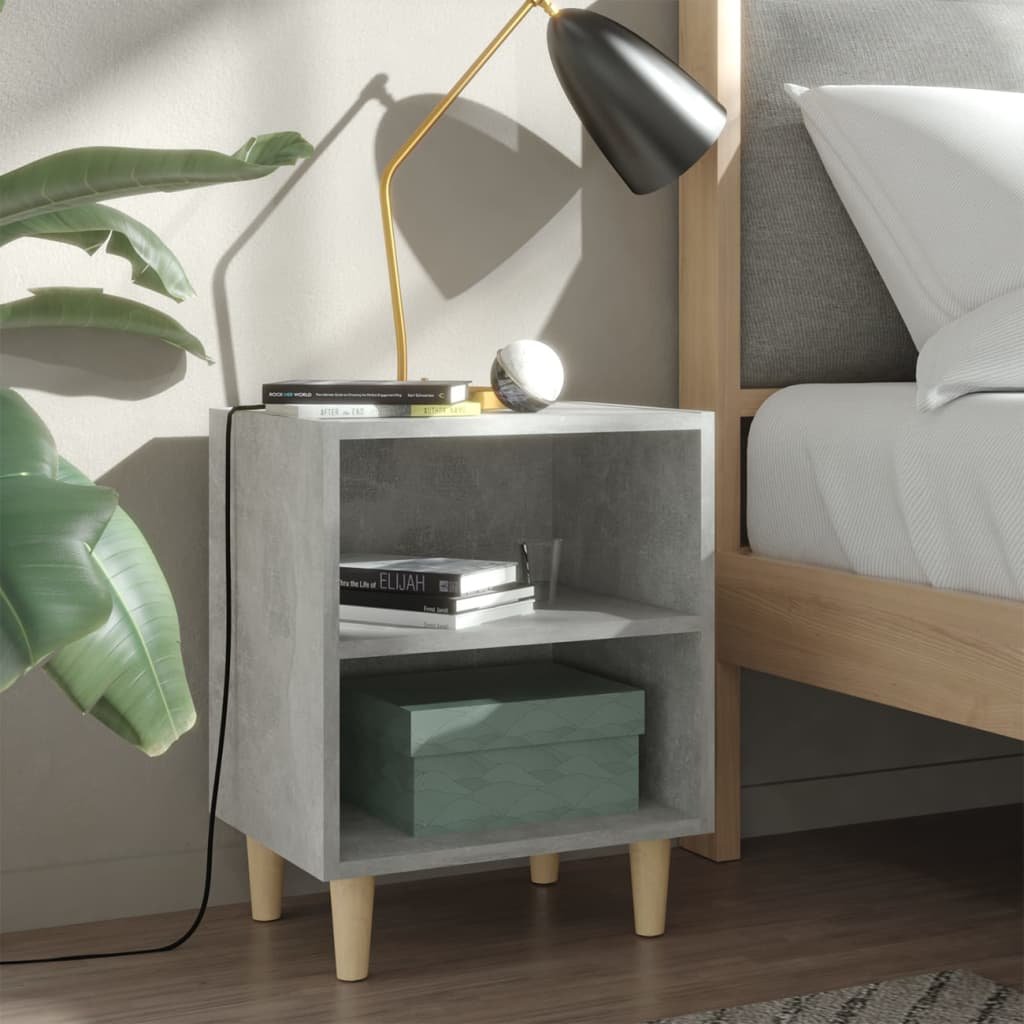 Walplus Solid Wood Leg Bed Cabinet - Stone Grey - 40 x 30 x 50 cm