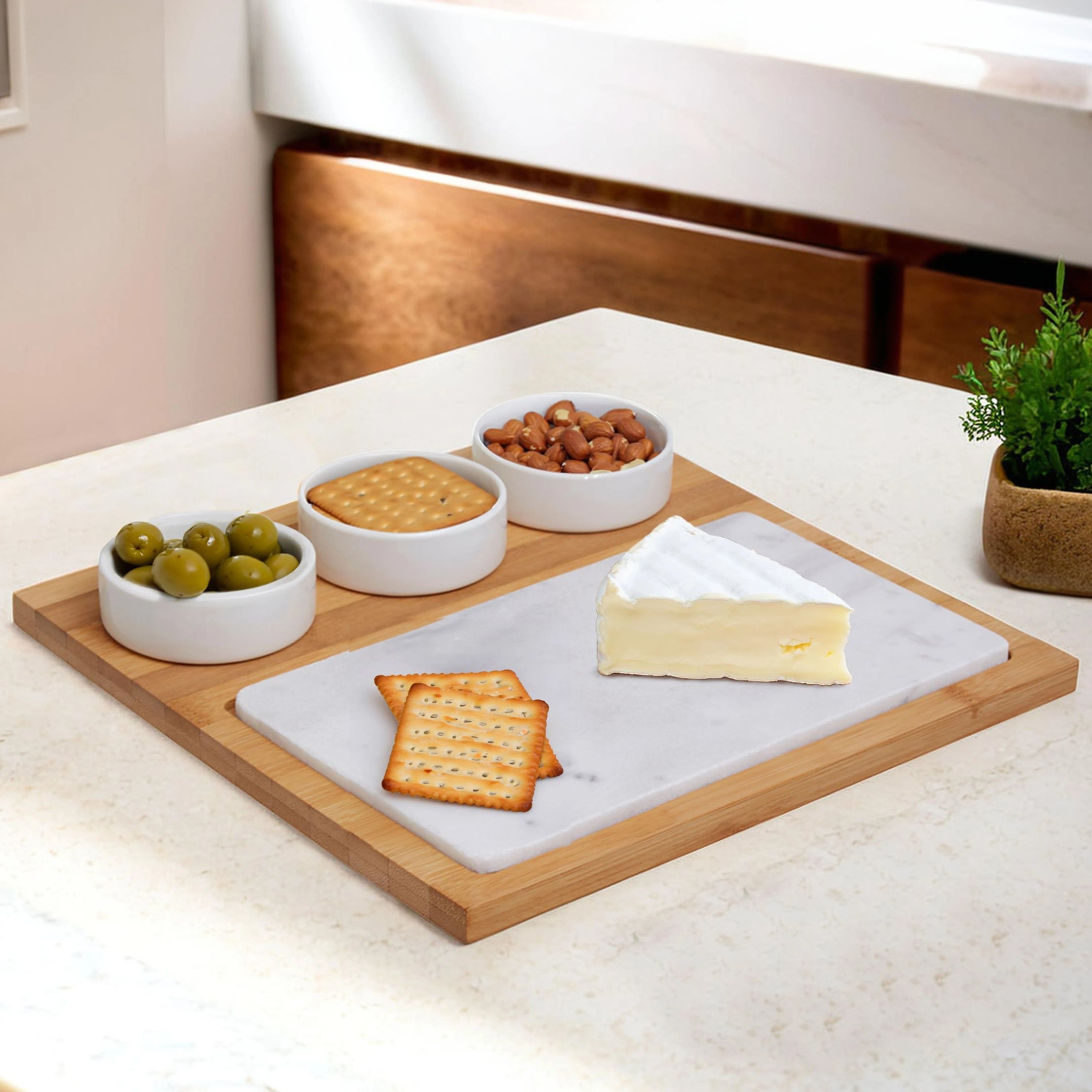 Orsina Monzaro 5 Piece Marble And Ceramic Serving Board - Two Tone