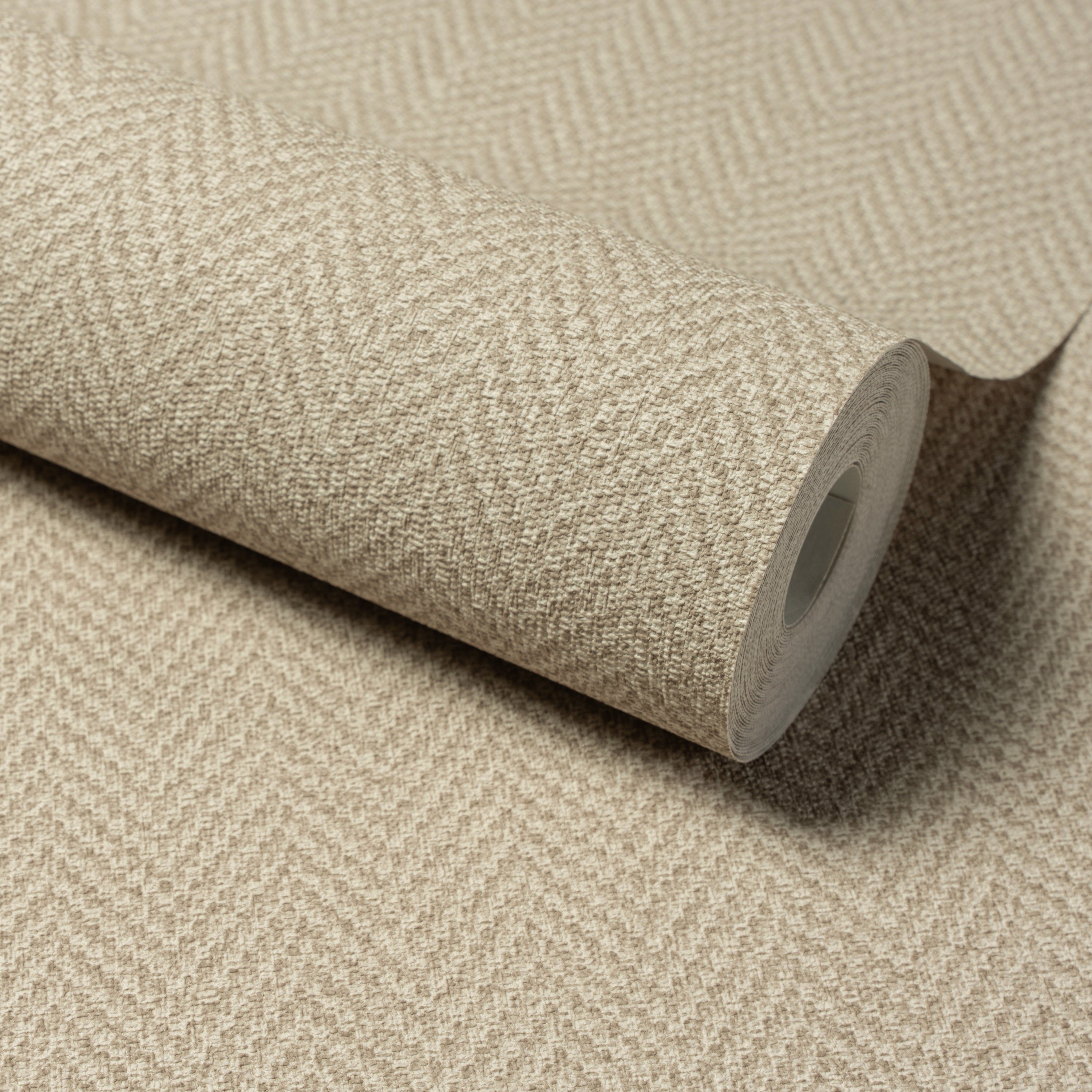 Grandeco Antiga Herringbone Chevron Weave Textured Wallpaper - Taupe
