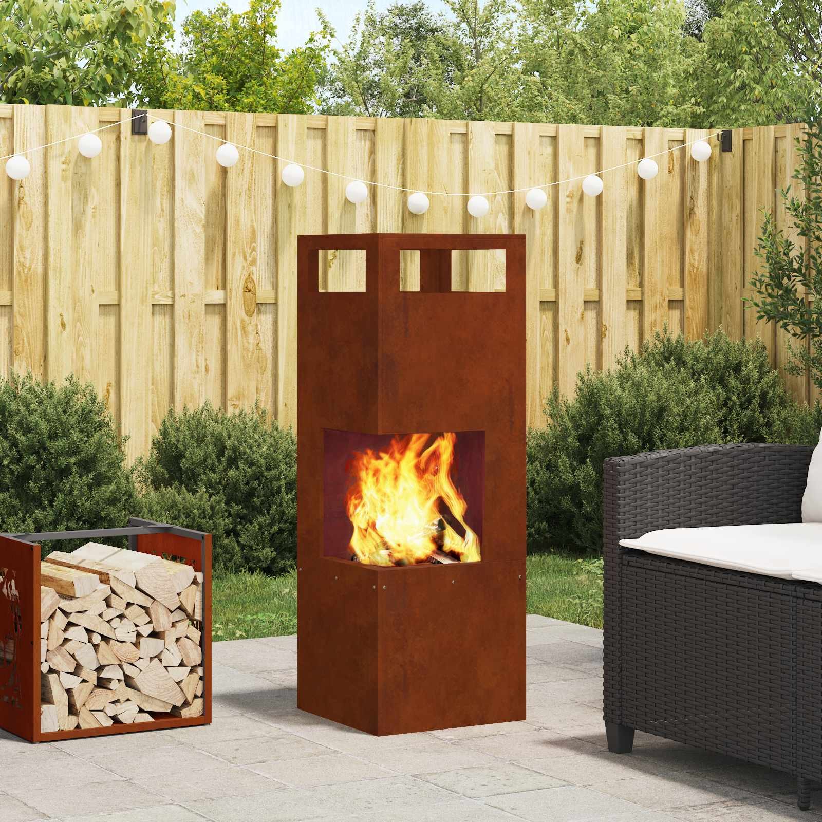 Walplus Steel Fire Pit Weathering - Brown - 35 x 35 x 100 cm