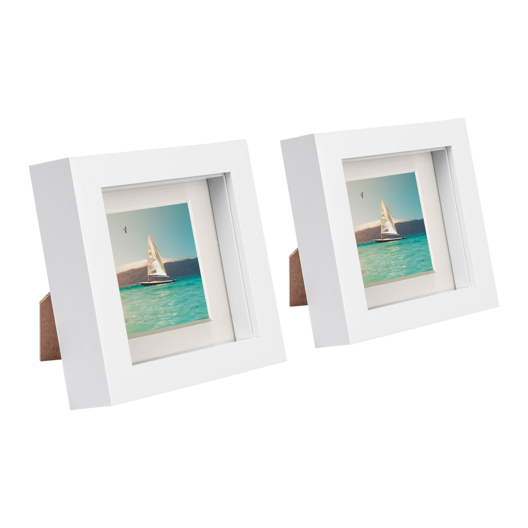 Nicola Spring 4 x 4" 3D Photo Box Frames with 2 x 2" Ivory Mount (2x) - White