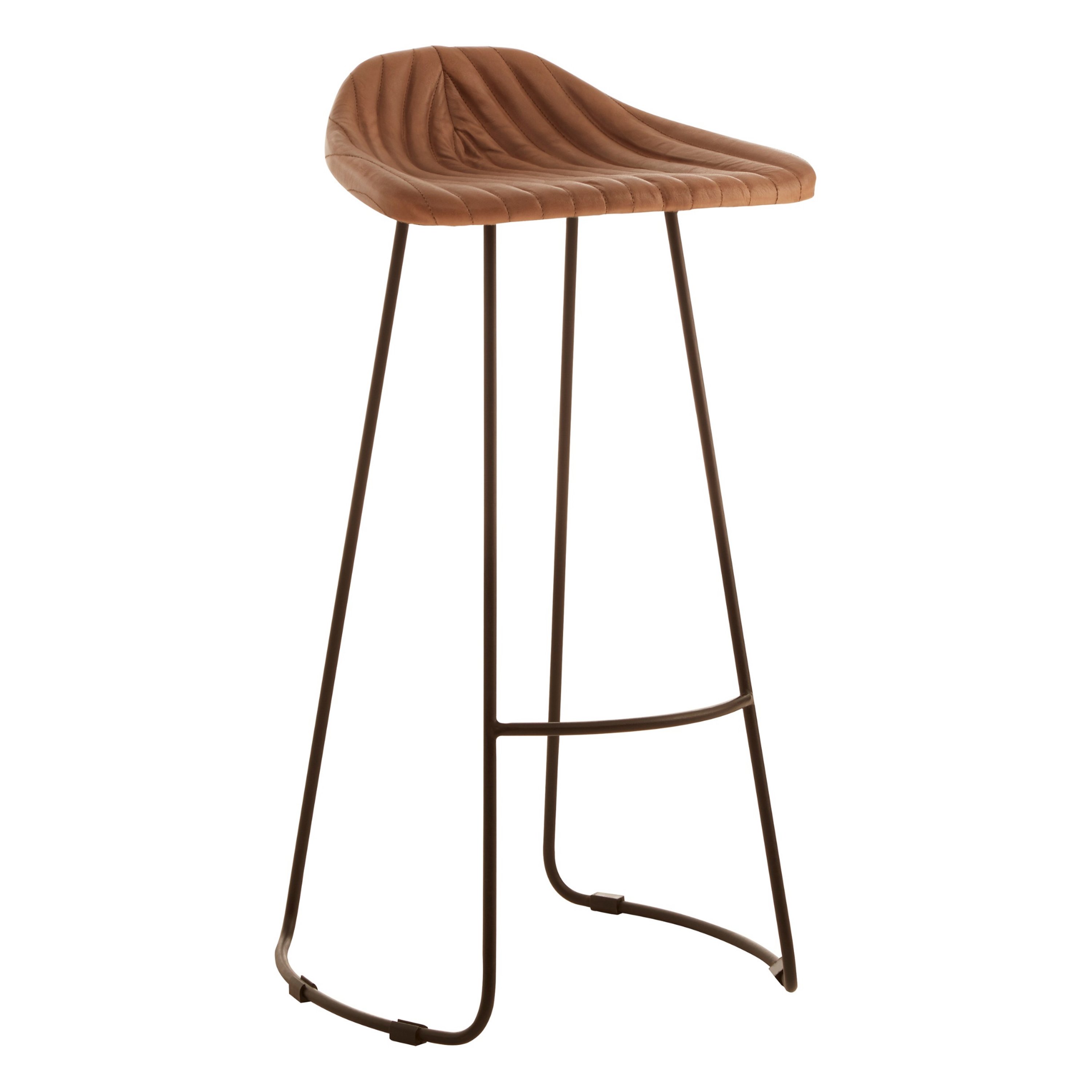 Orsina Buffalo Leather Saddle Bar Stool – Light Brown & Black