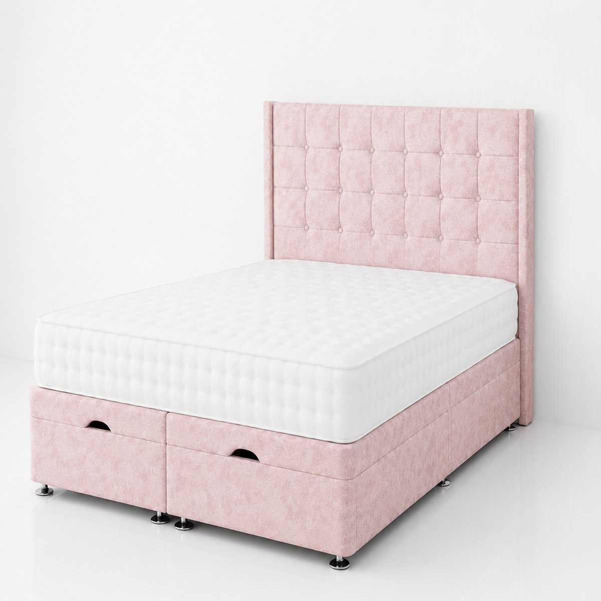 Comfy Deluxe Kai 4ft Small Double  Ottoman End Lift  Bed Set - Crush Pink