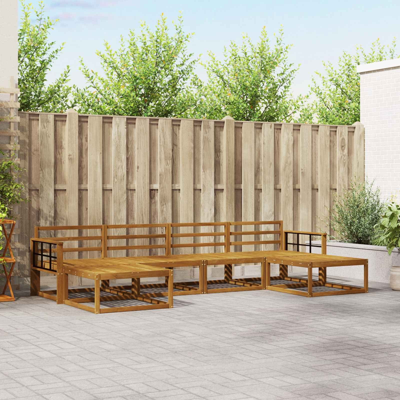 Walplus 6 Piece Solid Acacia Outdoor Lounge Set - Natural - 329 x 162.5 x 73 cm