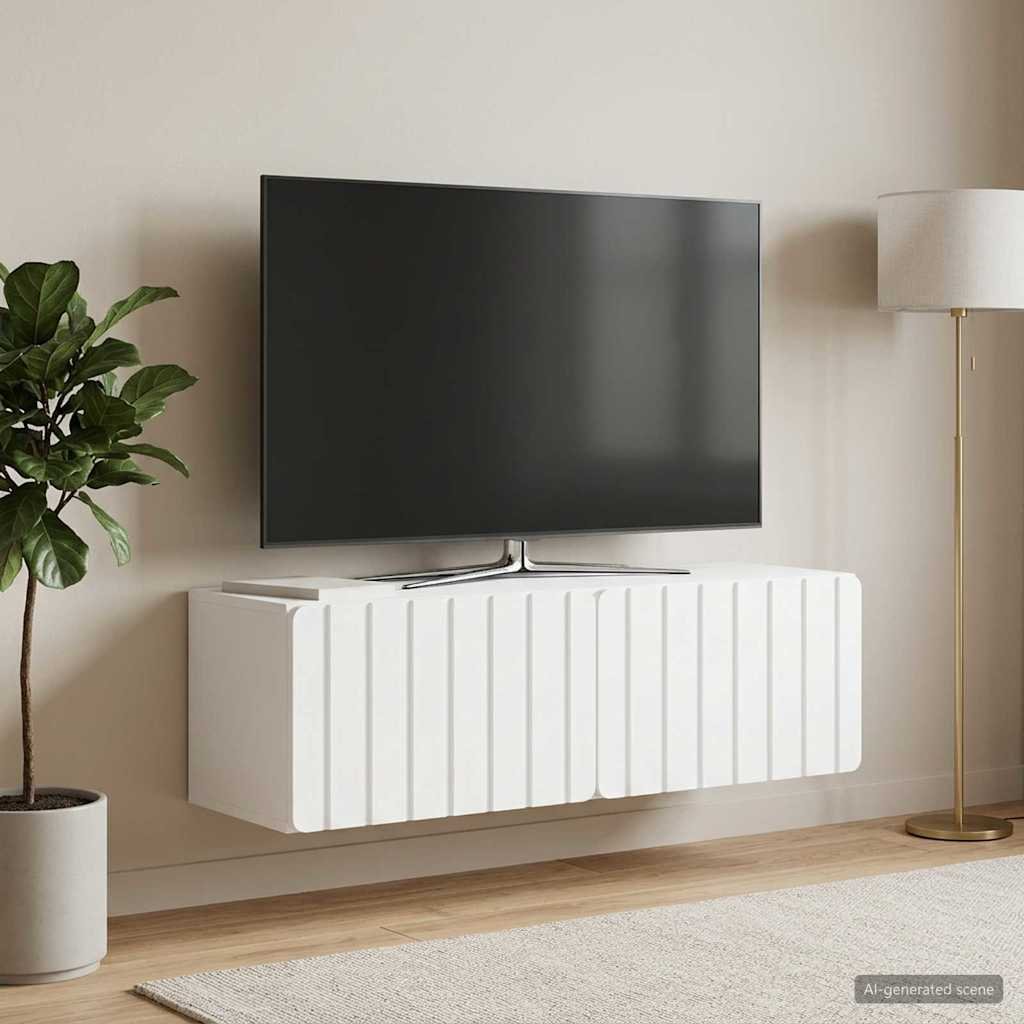 Walplus 2 Door Engineered Wood Wall Mounted TV Cabinet - White - 98 x 31 x 30 cm