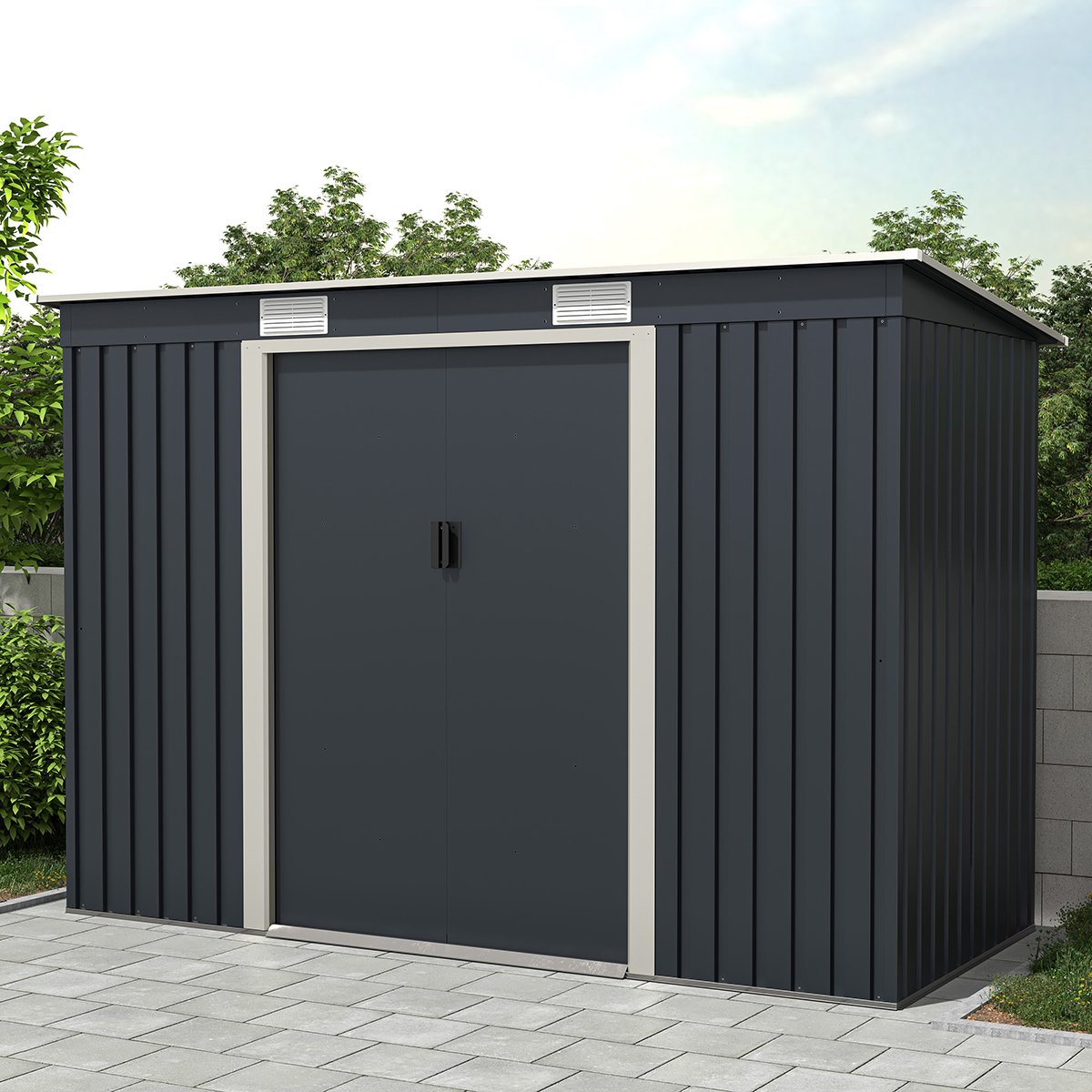 Charles Bentley 8.6ft x 4ft Metal Galvanised Steel Shed - Navy Blue