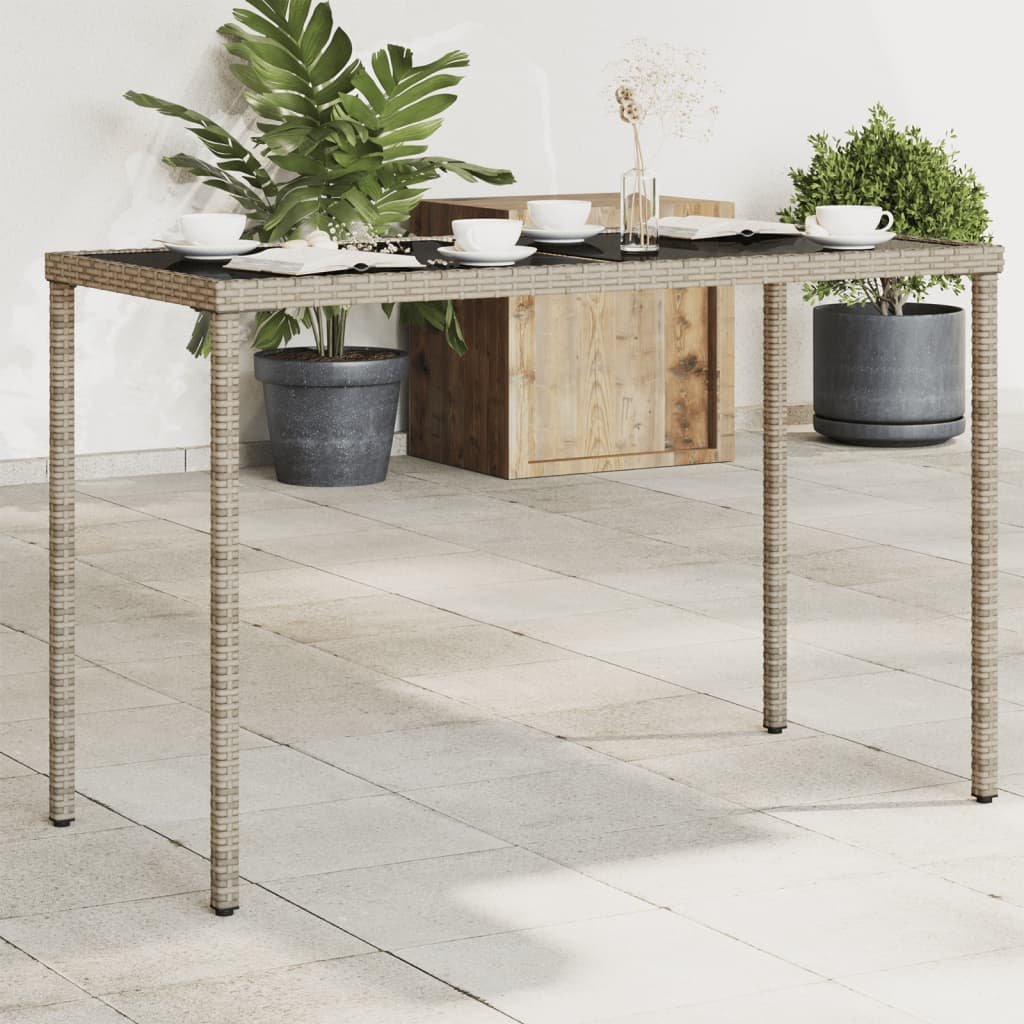 Walplus Poly Rattan Garden Table with Glass Top - Grey - 115 x 54 x 74 cm
