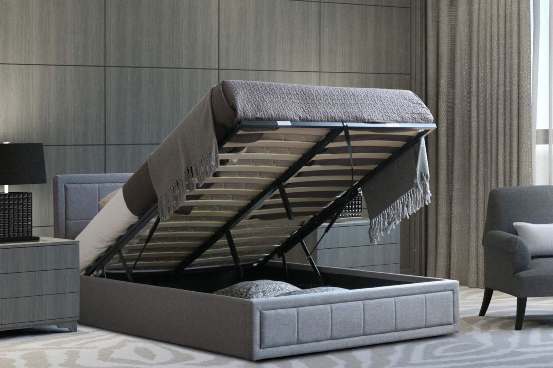 Home Treats Double 4ft6 Ottoman Storage Bed Frame - Grey
