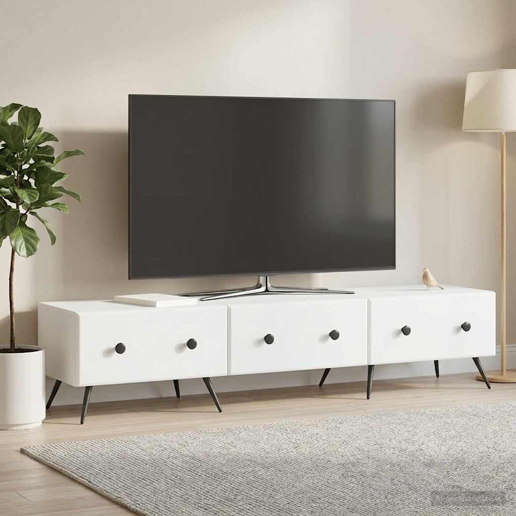 Walplus Wood TV Cabinet with Drawers Slim Design - White - 147 x 34.5 x 30 cm