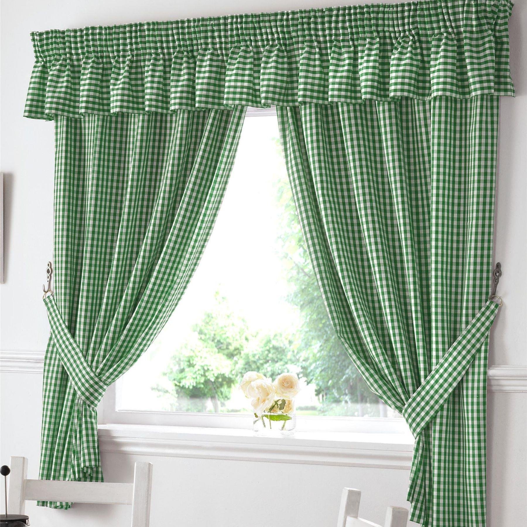 Alan Symonds Gingham Pencil Pleat Curtains - Green - 117 x 137cm