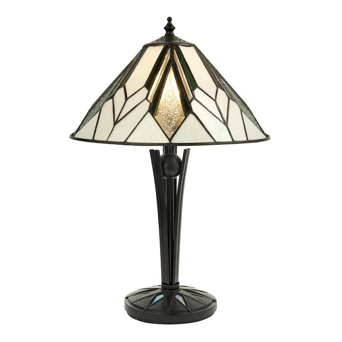 Loops Direct 30cm Tiffany Glass Table Lamp - Black Iridised