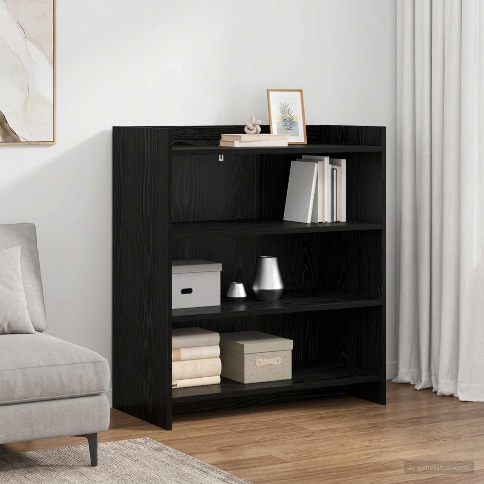 Walplus 3 Shelf Rectangular Sideboard - Black Oak - 75 x 36 x 80 cm