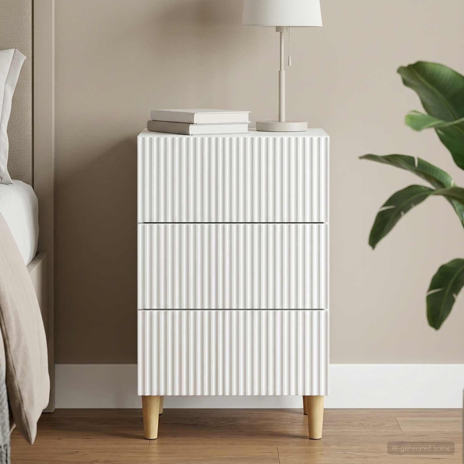 Walplus Engineered Wood Bedside Unit - White - 43 x 41 x 66.5 cm